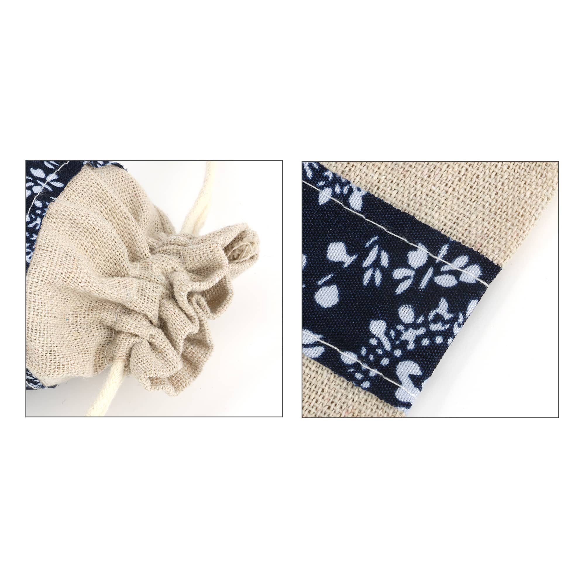 Cotton Linen Patchwork Drawstring Bags