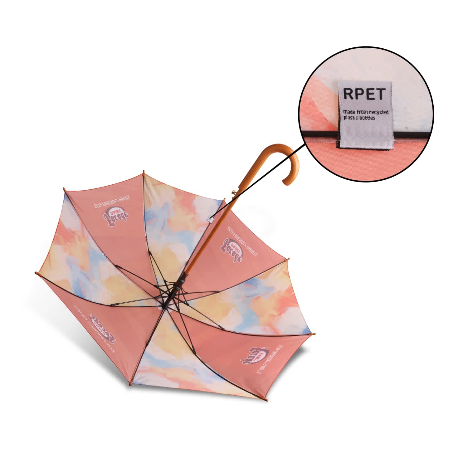 RPET Wooden Umbrella with Curved Handle - PCH908 Image 