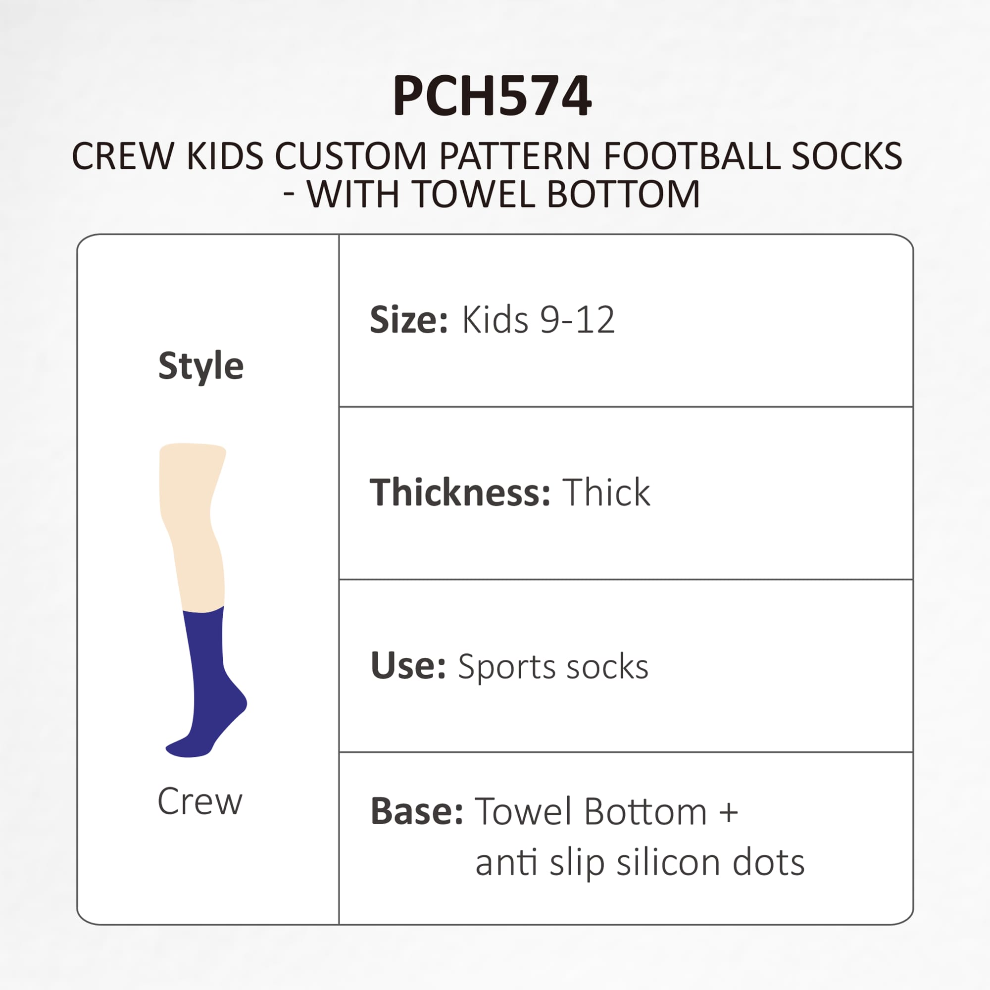 Crew Kids Custom Pattern Football Socks - With Towel Bottom - PCH574 Image