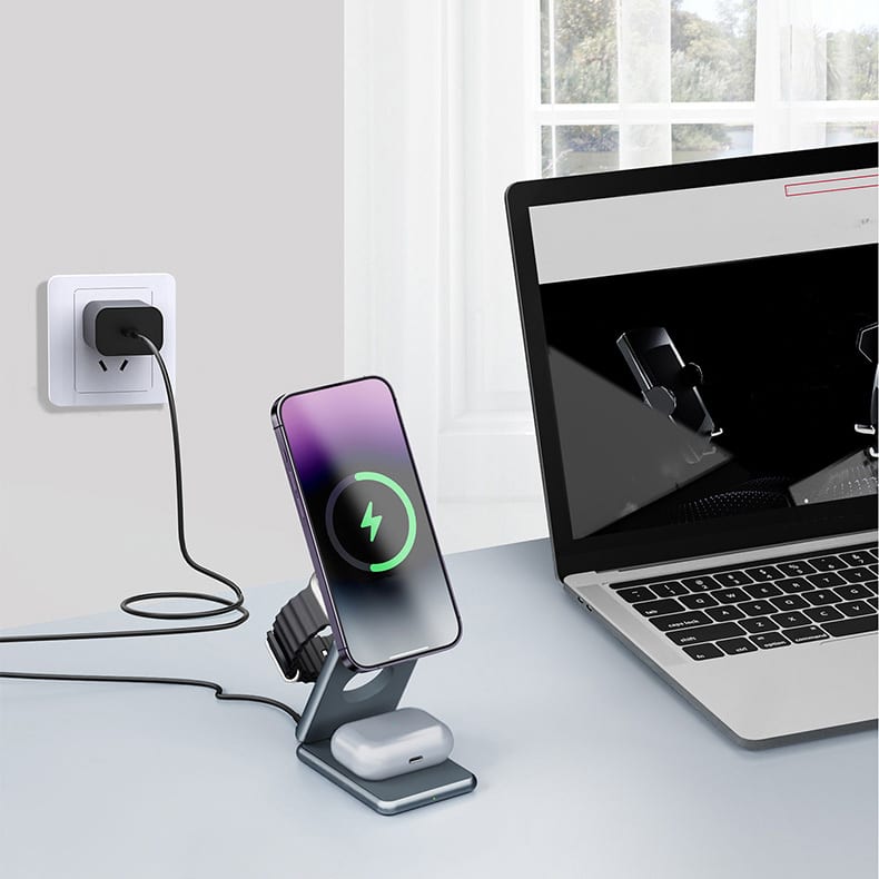 Premium 3 in 1 Foldable Wireless Charger Stand - PCT284B Image 