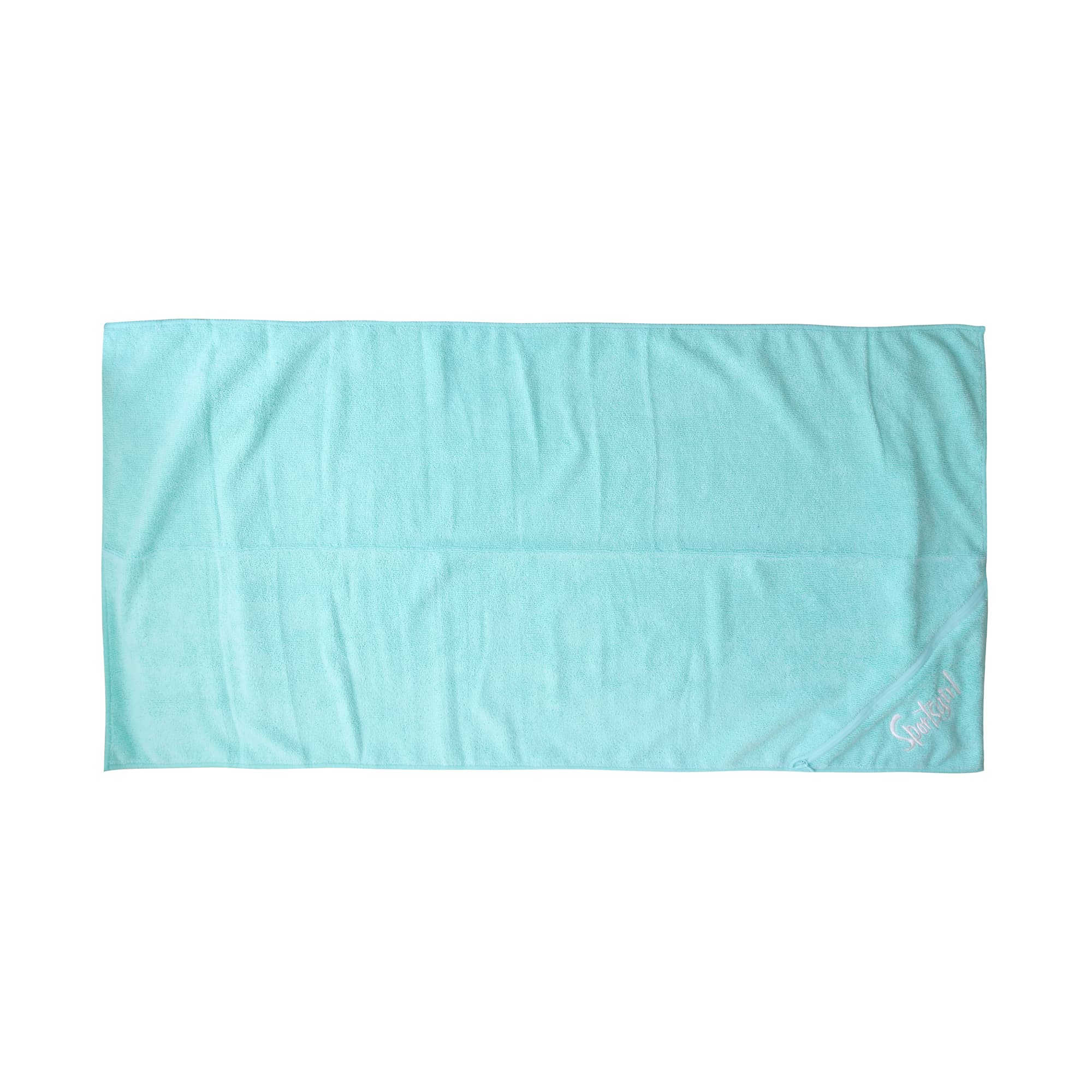 A mint green embroidery sport towel featuring a logo, suitable for leisure and outdoor activities.
