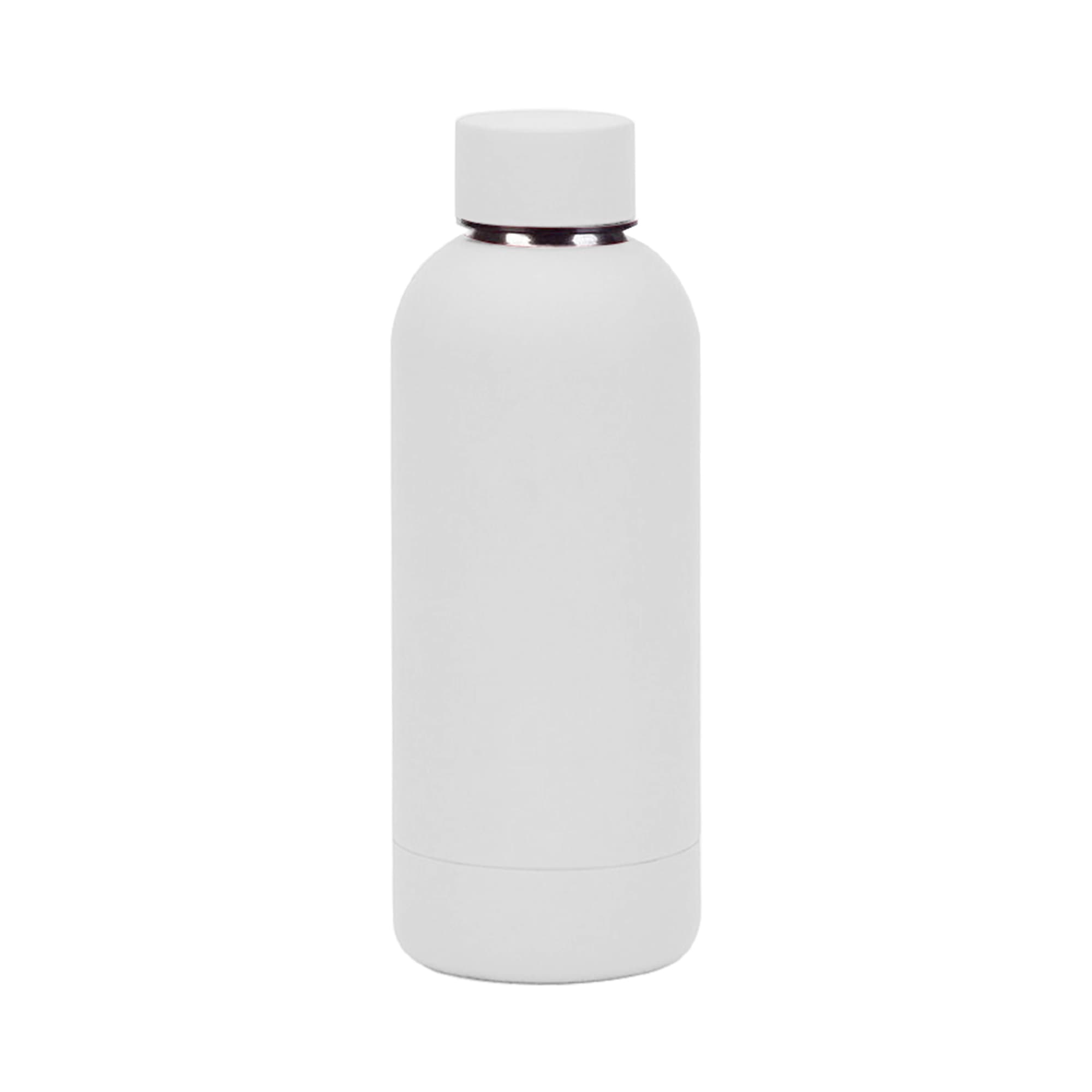 A drink bottle made of recycled stainless steel, featuring a sleek white design and an insulated structure.