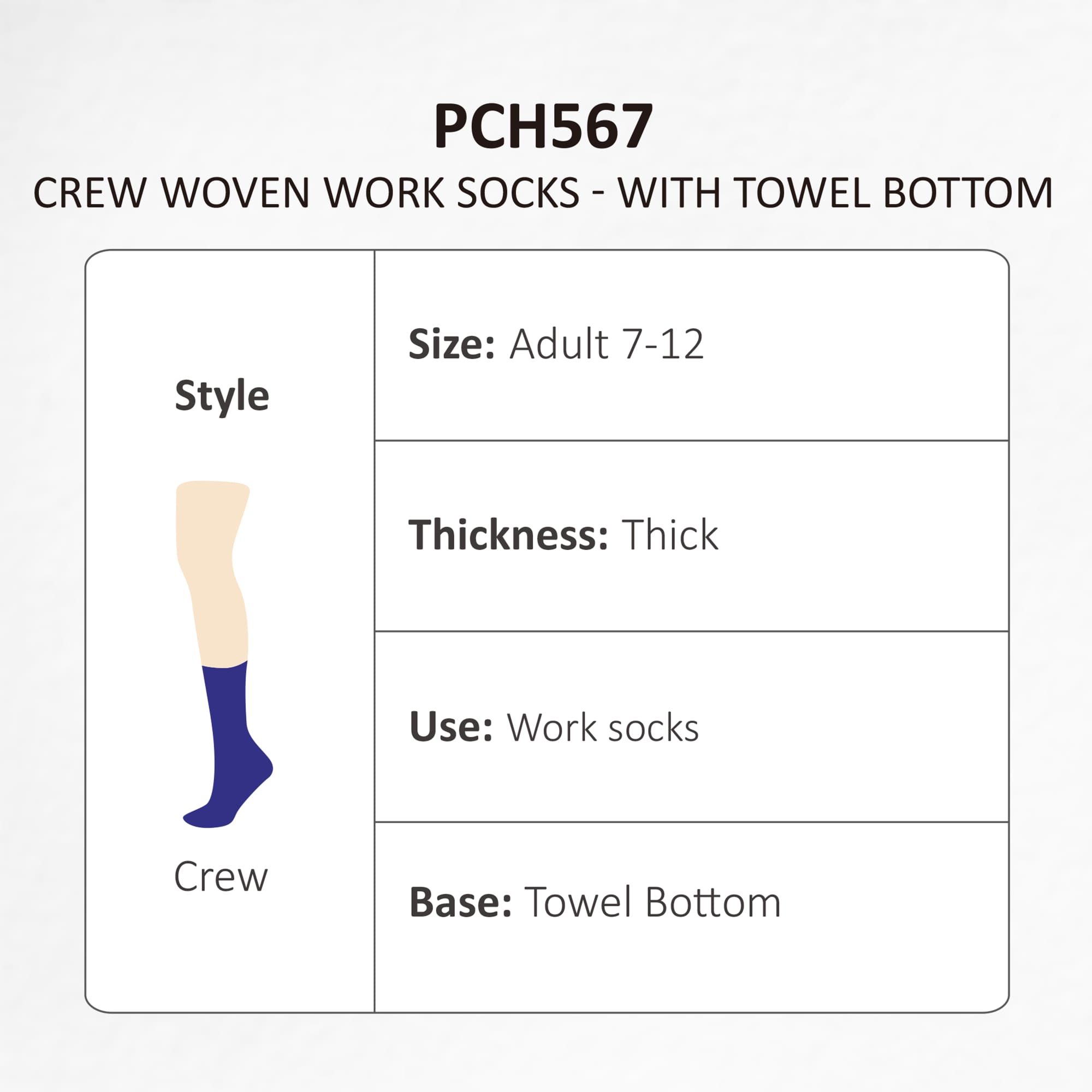 Crew Woven Work Socks - With Towel Bottom - PCH567 Image