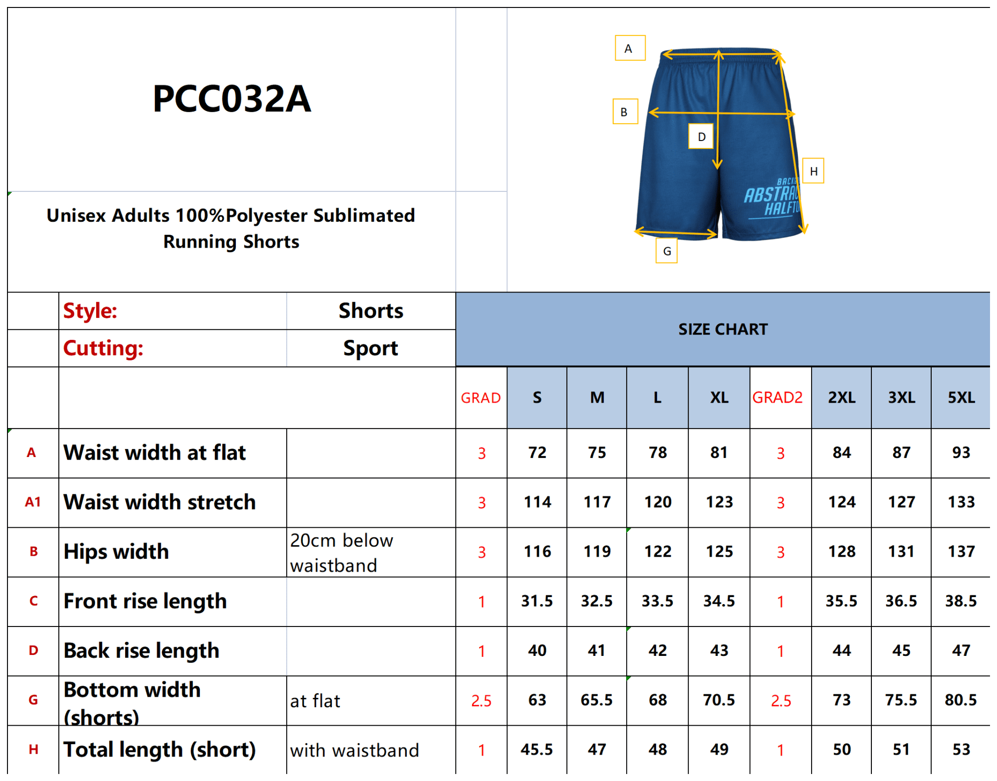 Unisex Adults 100%Polyester Sublimated Running Shorts - PCC032A Image