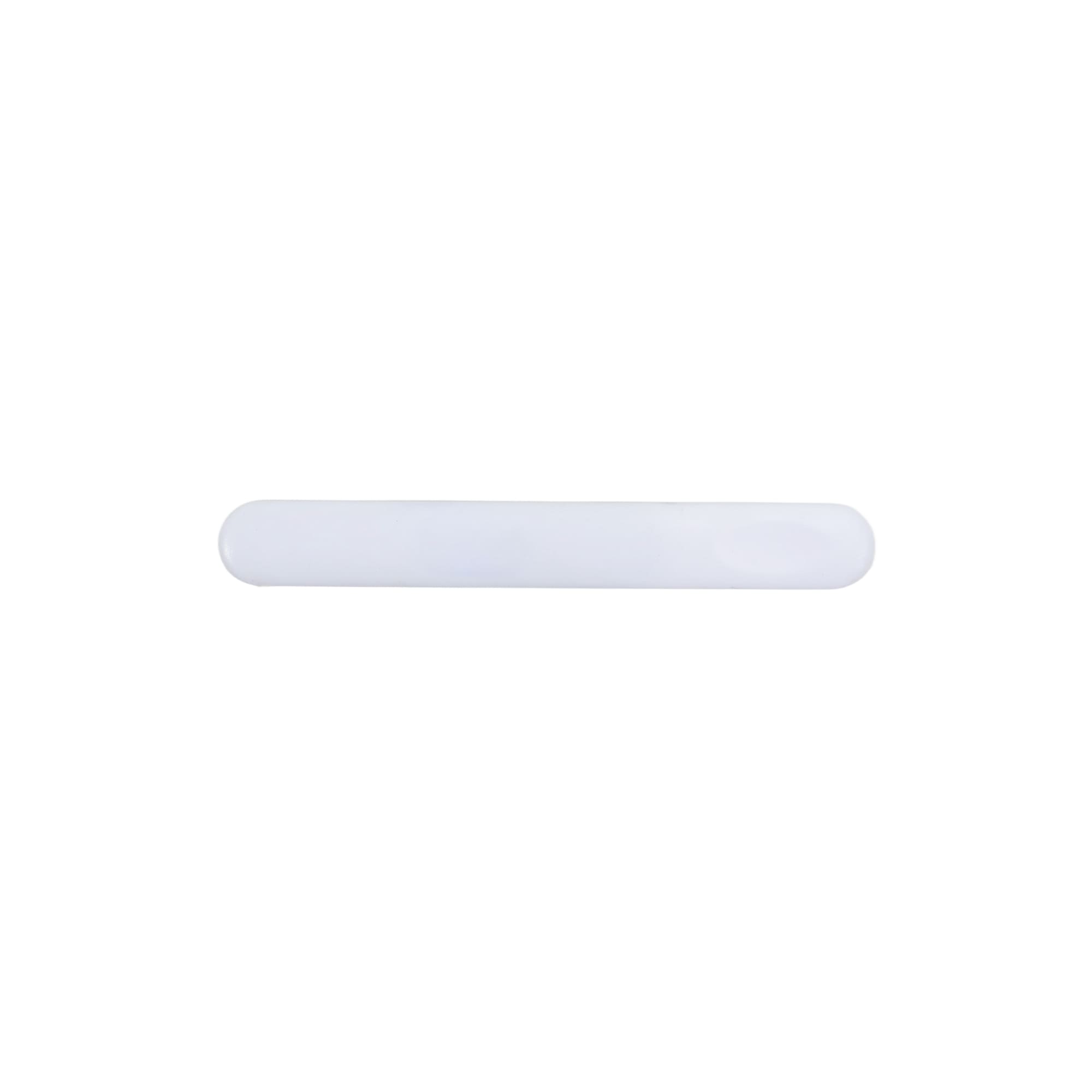 A white nail file with a smooth surface and rounded ends, featuring a branding logo.