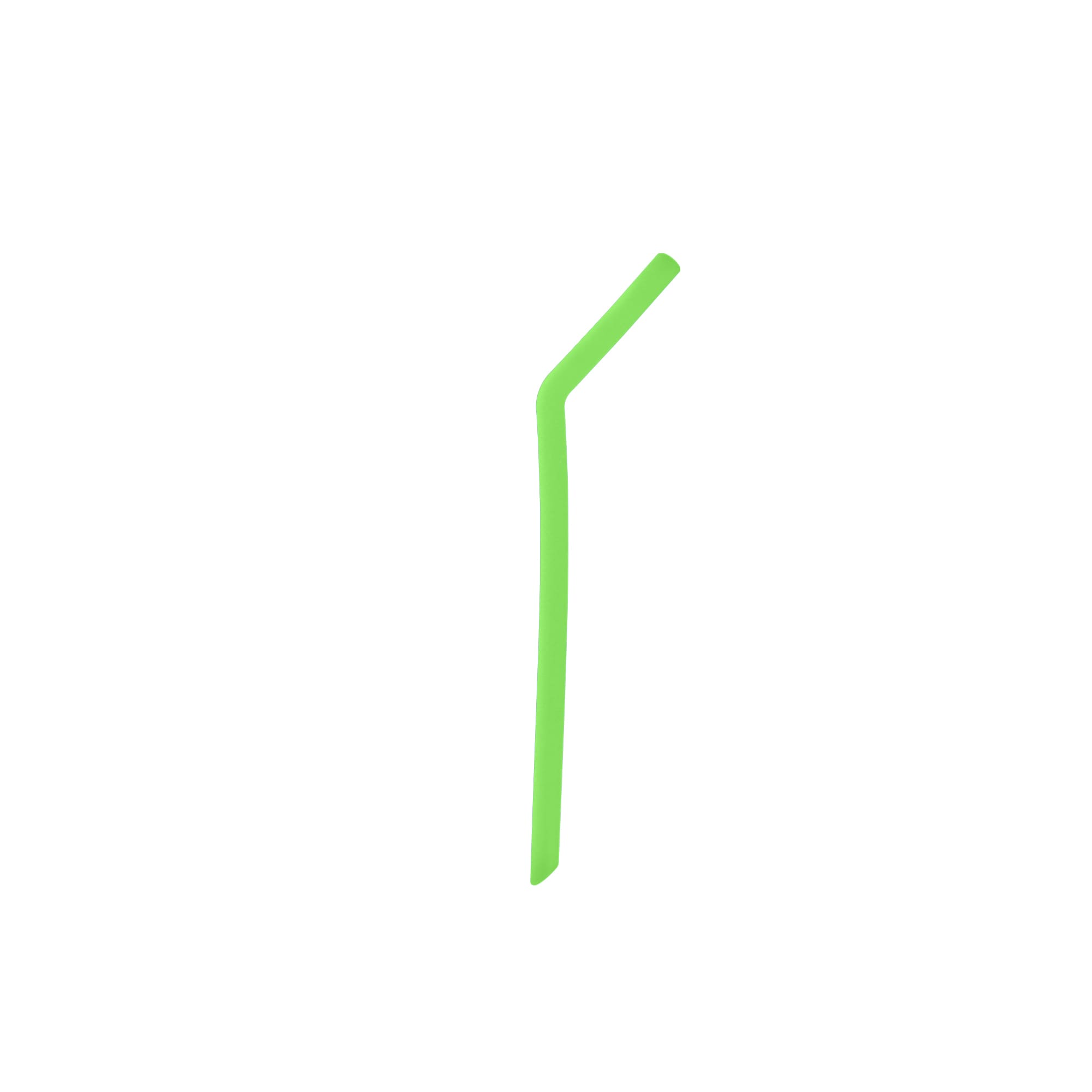 A reusable silicone straw in bright green, featuring a flexible design, suitable for drinking beverages.