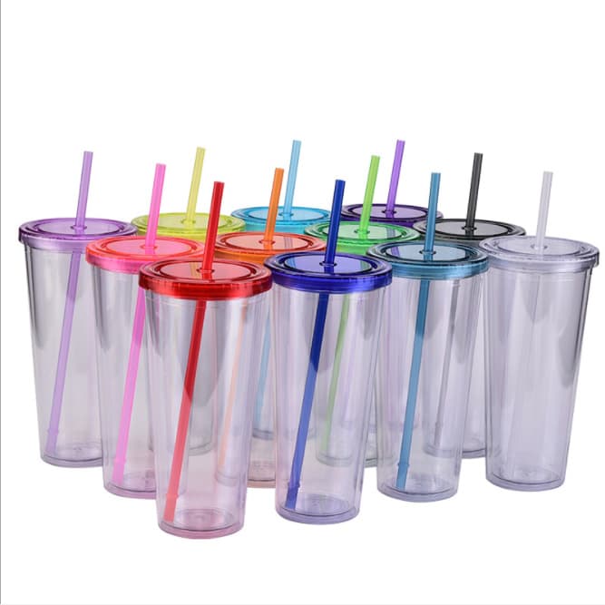 24oz Plastic Cups with Lids & Straws - PXD277 Image 