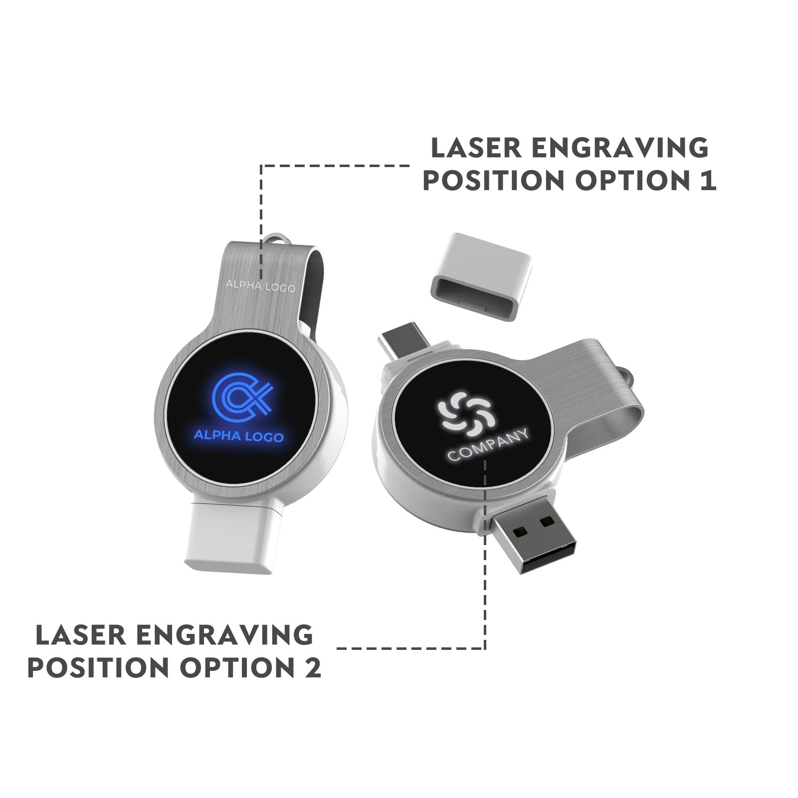 Double Ended Swivel Lighting Logo Flash Drive - PCU962 Image 