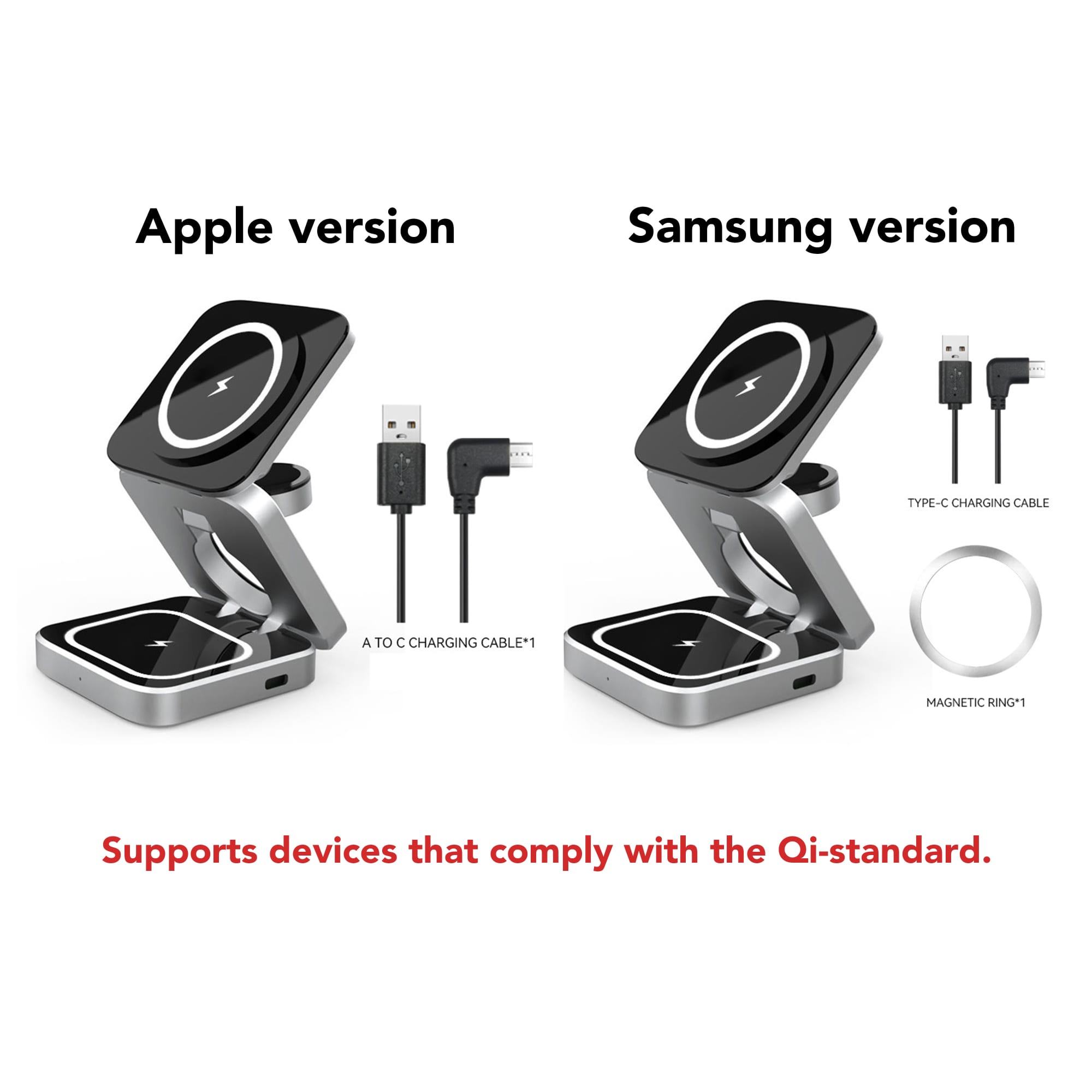 Standard 3 in 1 Foldable Wireless Charger Stand - PCT284A Image
