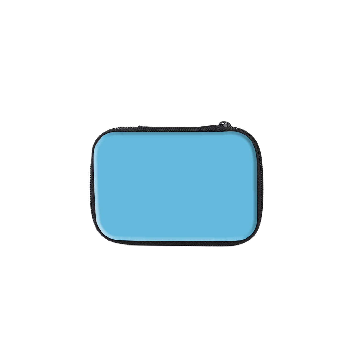 A medium zipper case in a vibrant light blue colour with a black zipper. It features a smooth, simple design.