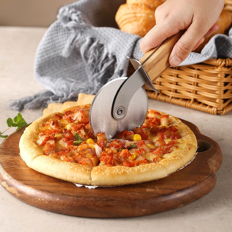 Pizza Cutter Wheel with Hand Carved Wooden Handle - PCH329 Image 