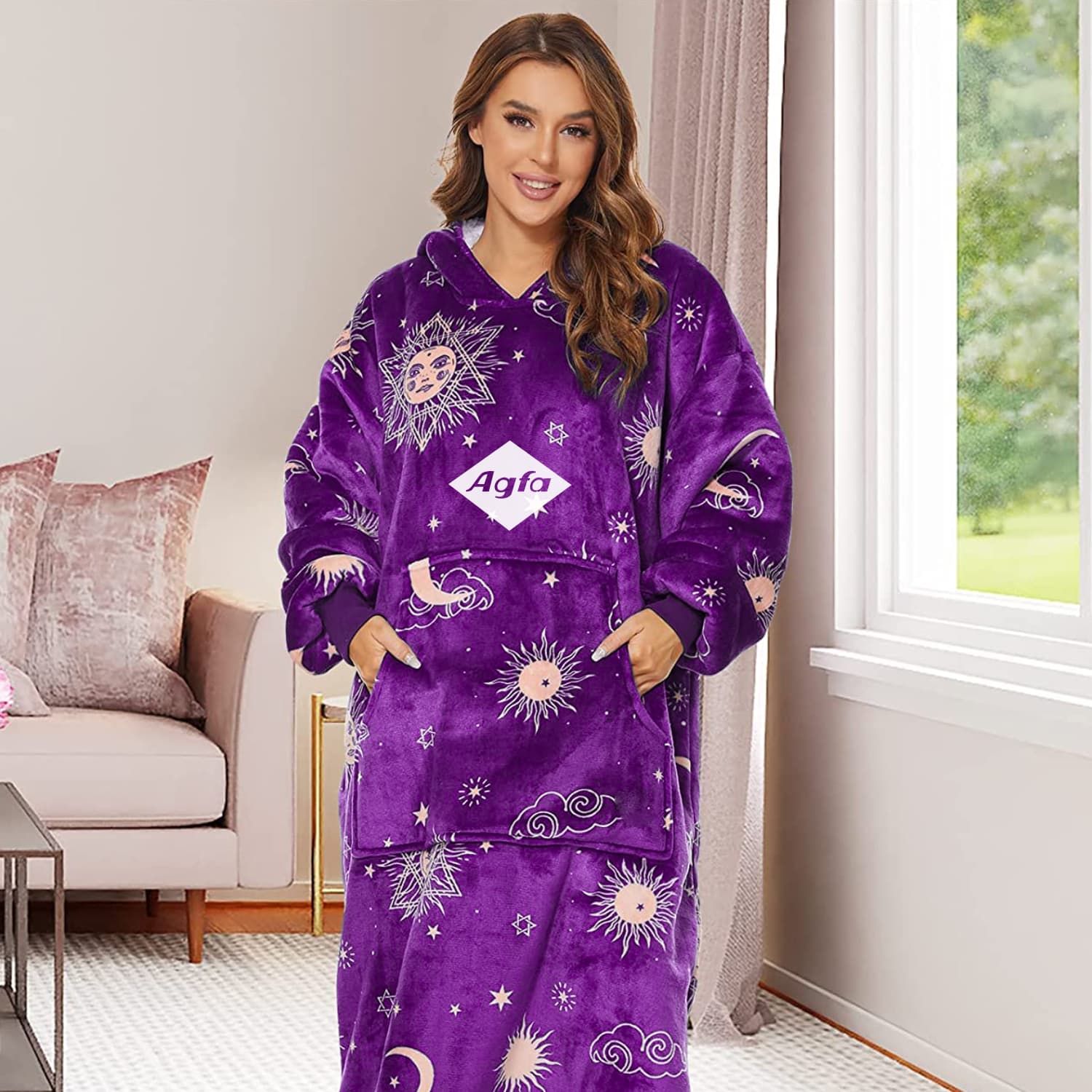 Unisex 100%Polyester Sublimated Wearable Blanket with Absorbent Lining - PCC062 Image 