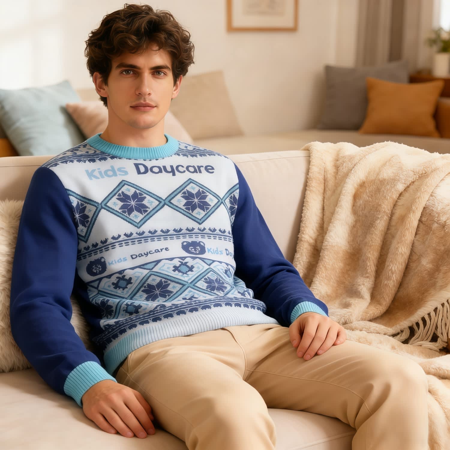 Alternative view of Unisex Acrylic Cotton Jacquard Sweater