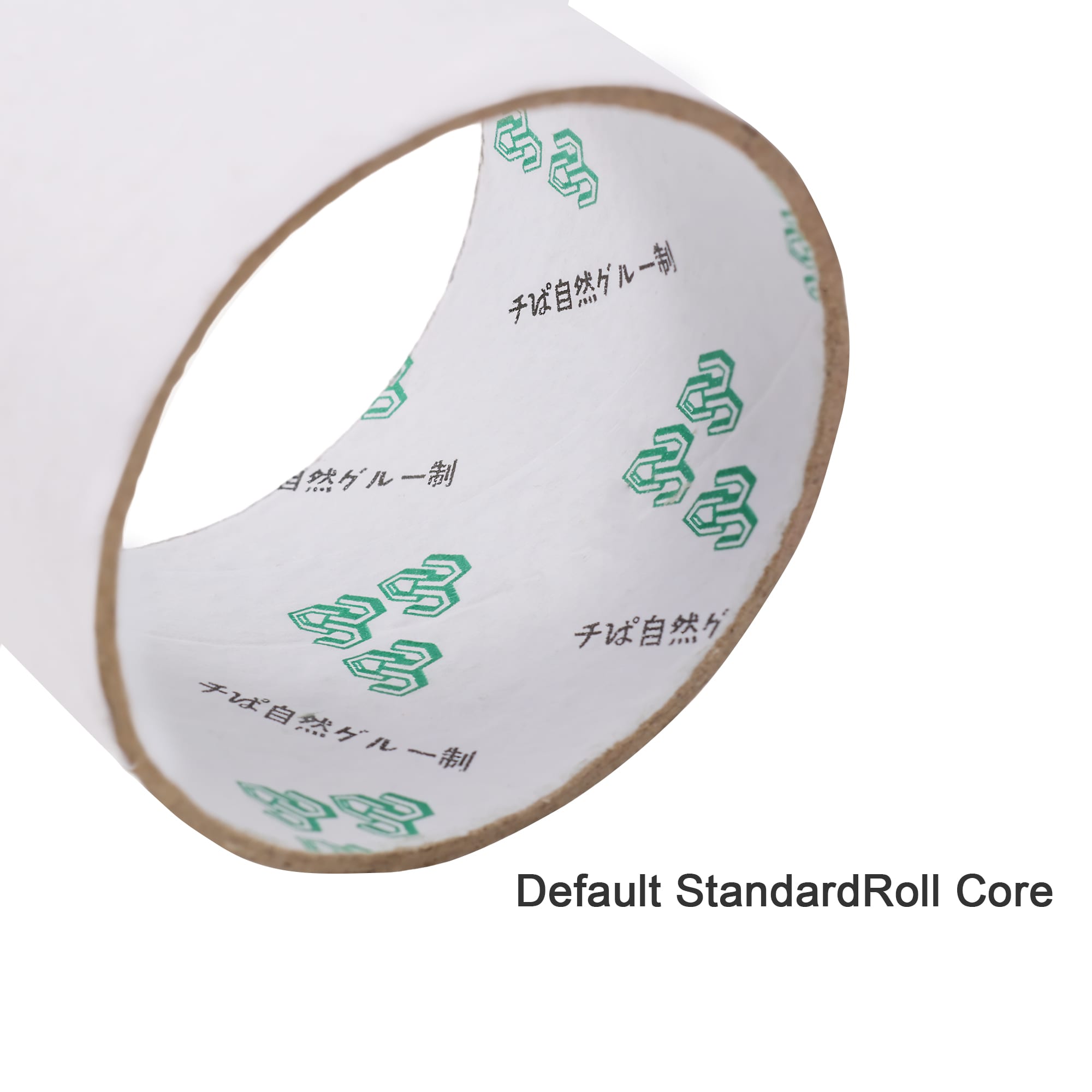Transparent BOPP packaging tape displayed on a roll, featuring a brown core and a subtle printed pattern.