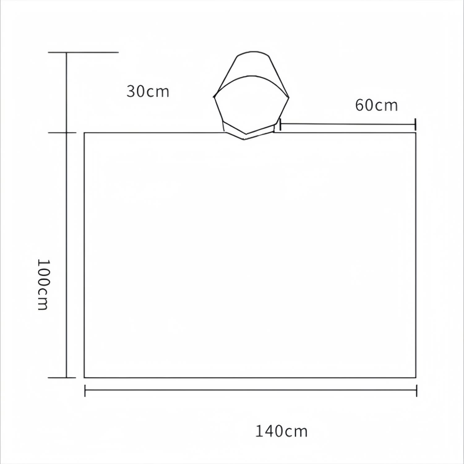 A diagram of a reusable adult PEVA rain poncho, featuring dimensions and a hooded design.