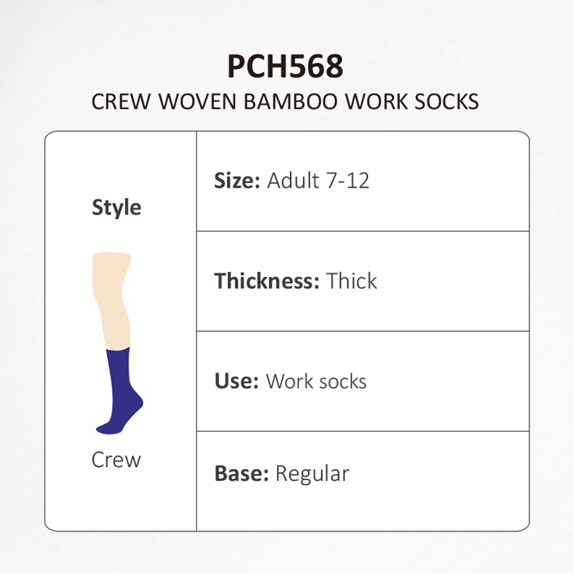 Crew Woven Bamboo Work Socks - PCH568 Image