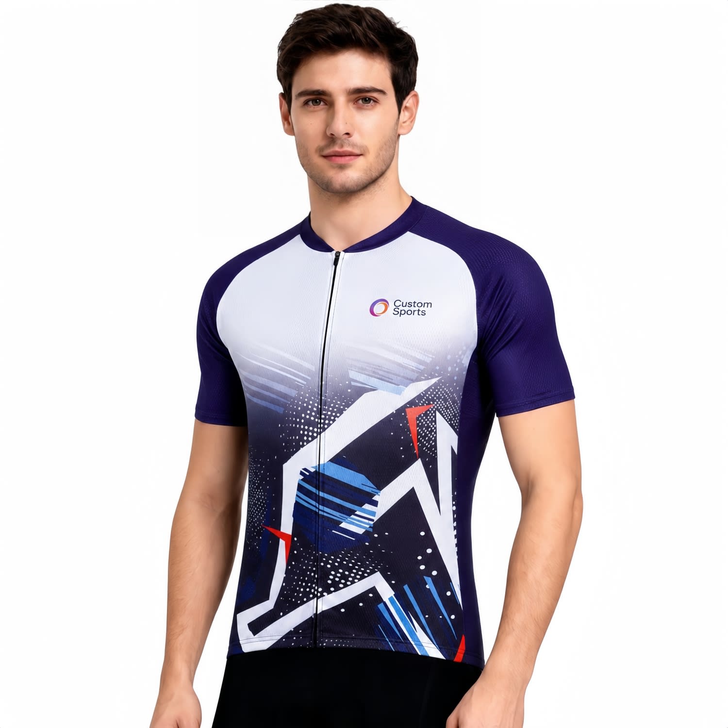 Unisex Sublimated Stand Collar  Raglan Short Sleeves Cycling Jersey