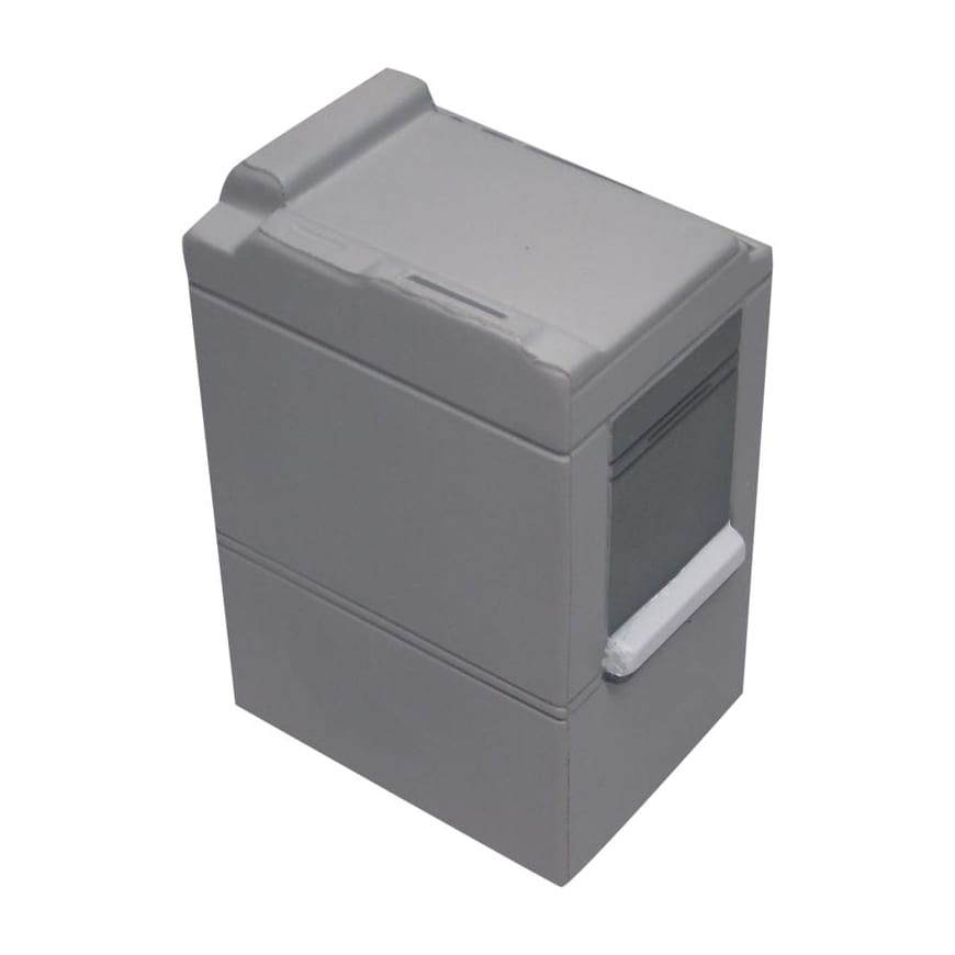 A grey photocopier-shaped stress reliever with a simple design and no additional text or logos.