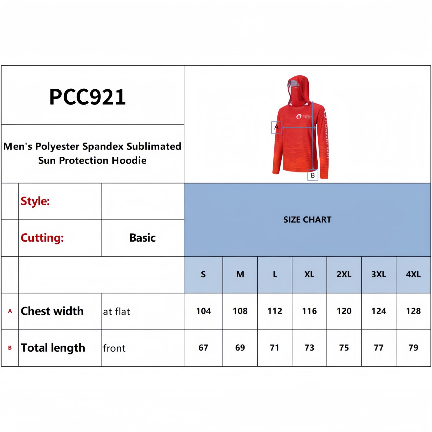 A red men's polyester spandex sublimated sun protection fishing hoodie with a hood and a logo.