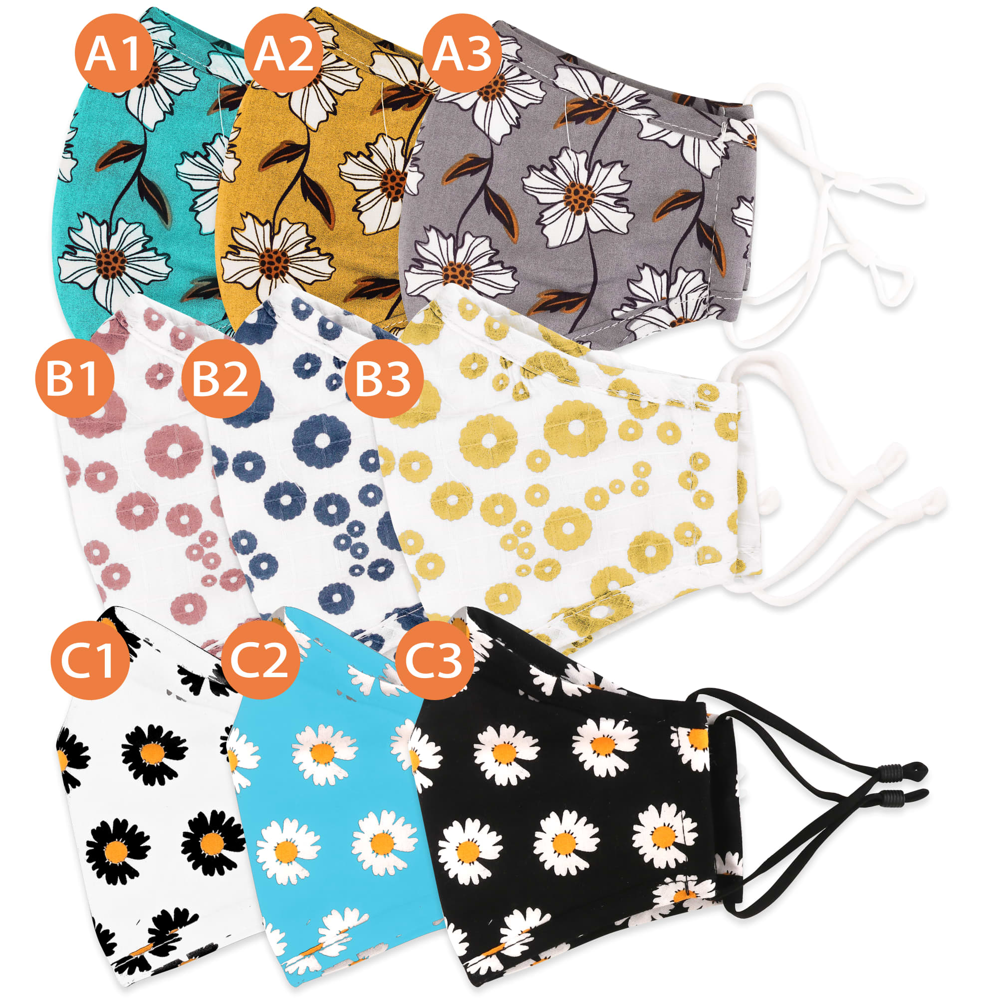 4-Ply Fabric Flower Pattern Reusable Face Mask - 9 designs available - PCA062 Image 