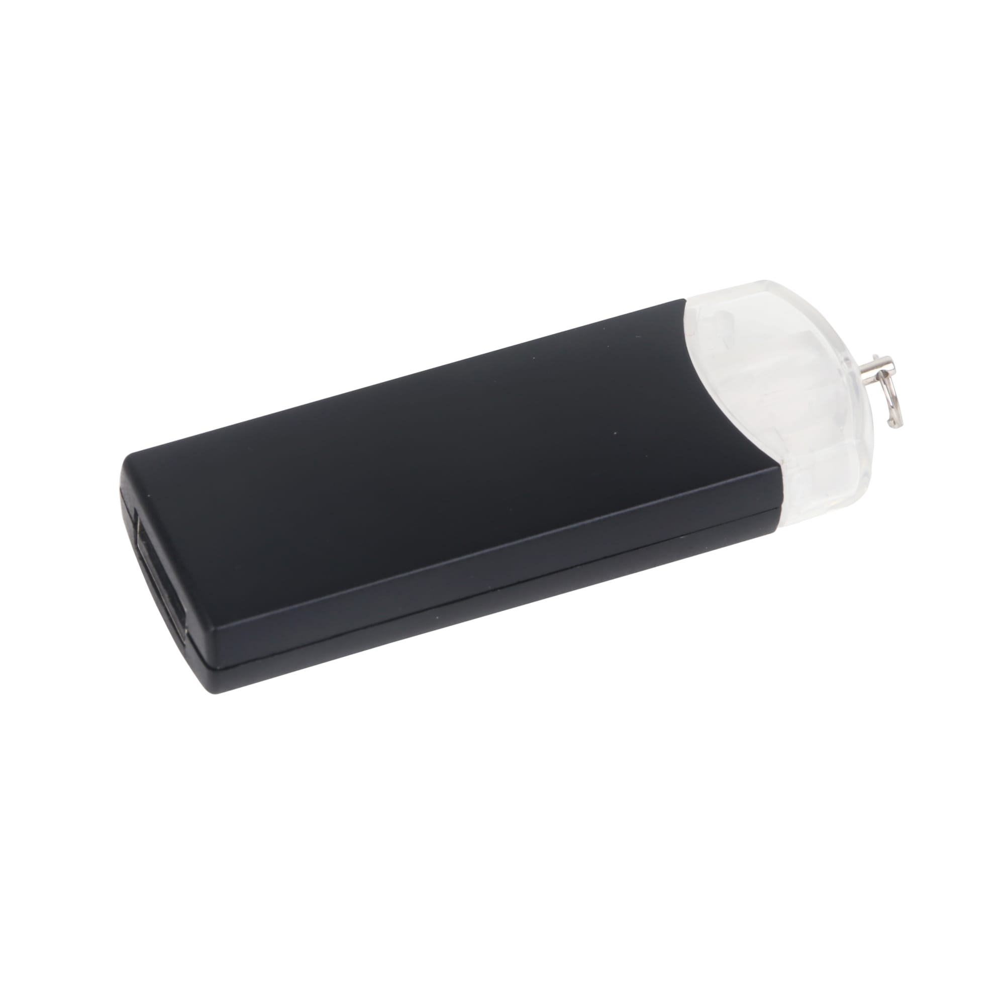 A black Gyro USB flash drive with a clear top section and a silver attachment point.