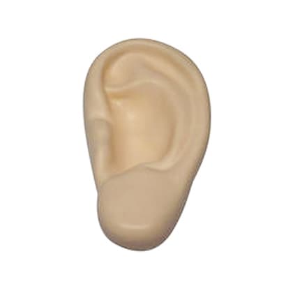 An ear-shaped stress reliever in a light beige colour, featuring a smooth texture and a simple design.