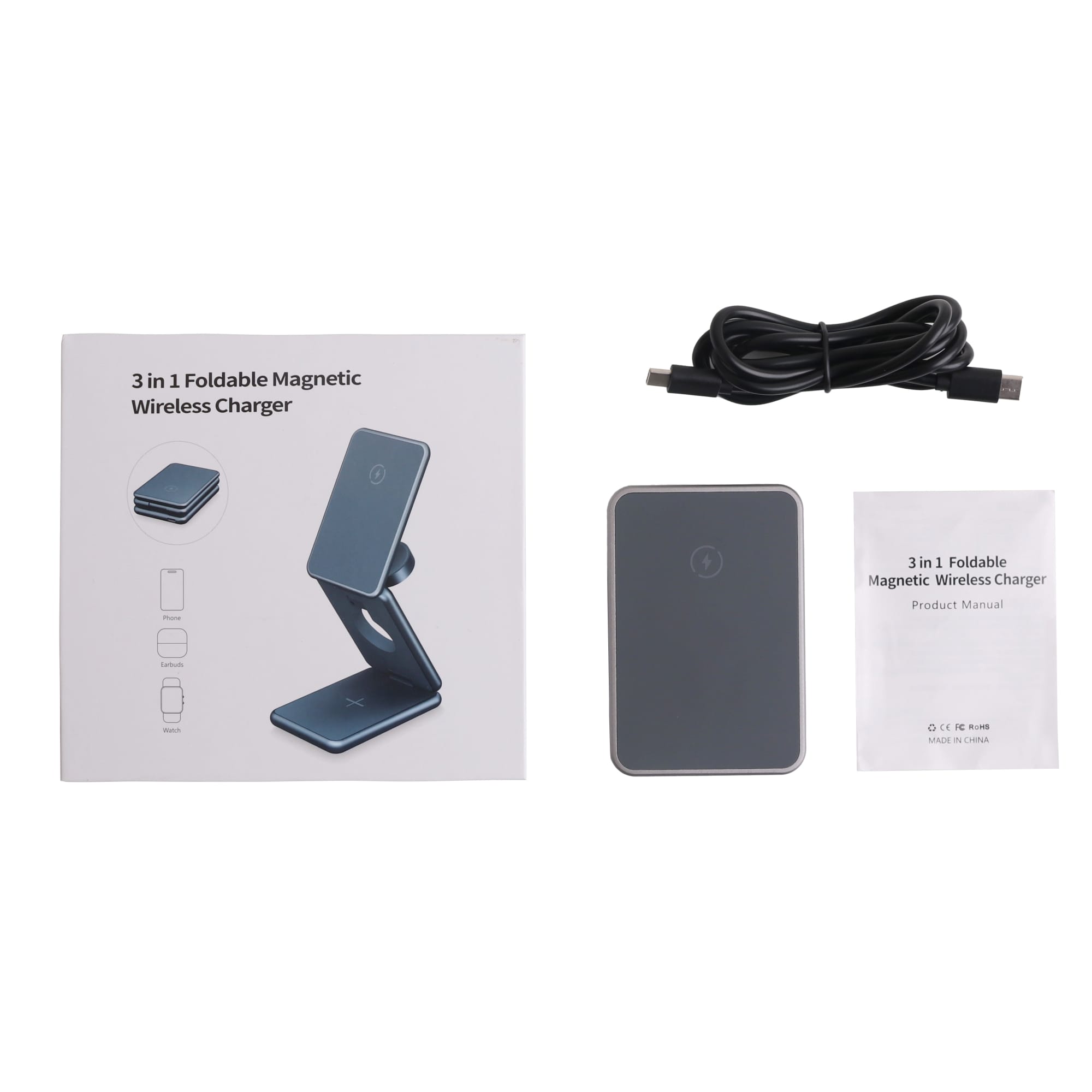 Premium 3 in 1 Foldable Wireless Charger Stand - PCT284B Image 