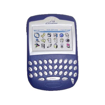 A blue Blackberry mobile phone-shaped stress reliever with a white front and a range of icons on the screen.