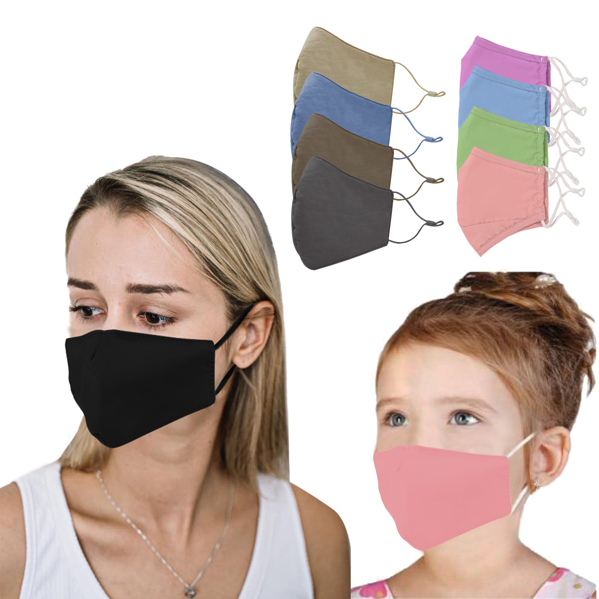 3-Ply Cotton Solid Color Reusable Face Mask- 5 designs available