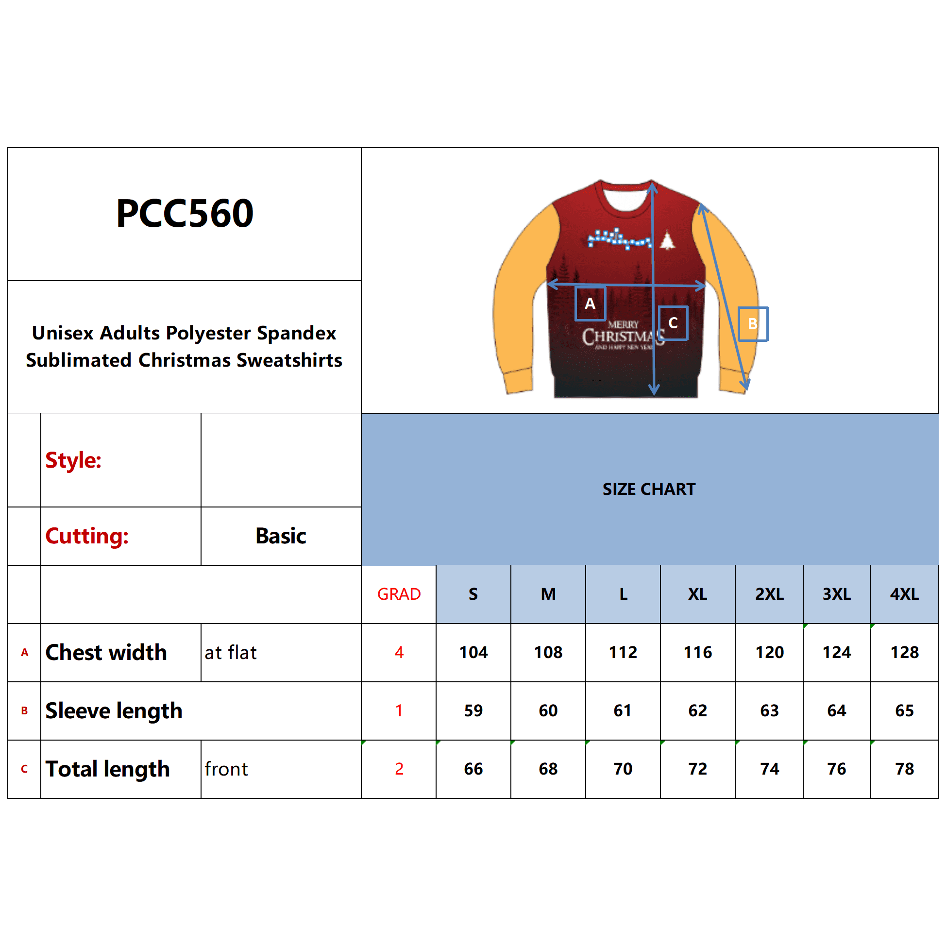 Unisex Adults Polyester Spandex Sublimated Christmas Sweatshirts - PCC560 Image 