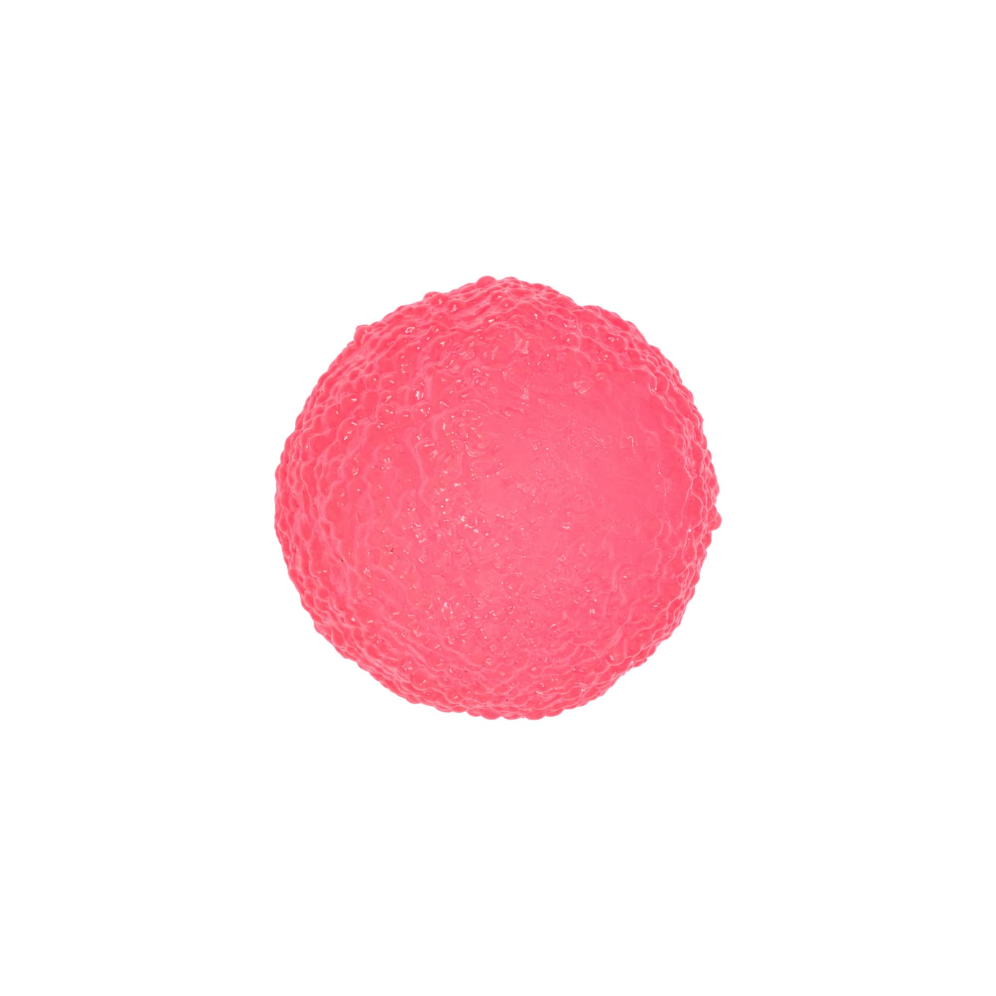 A round, textured pink squishy stress relief mini ball with a glossy finish and a smooth appearance.