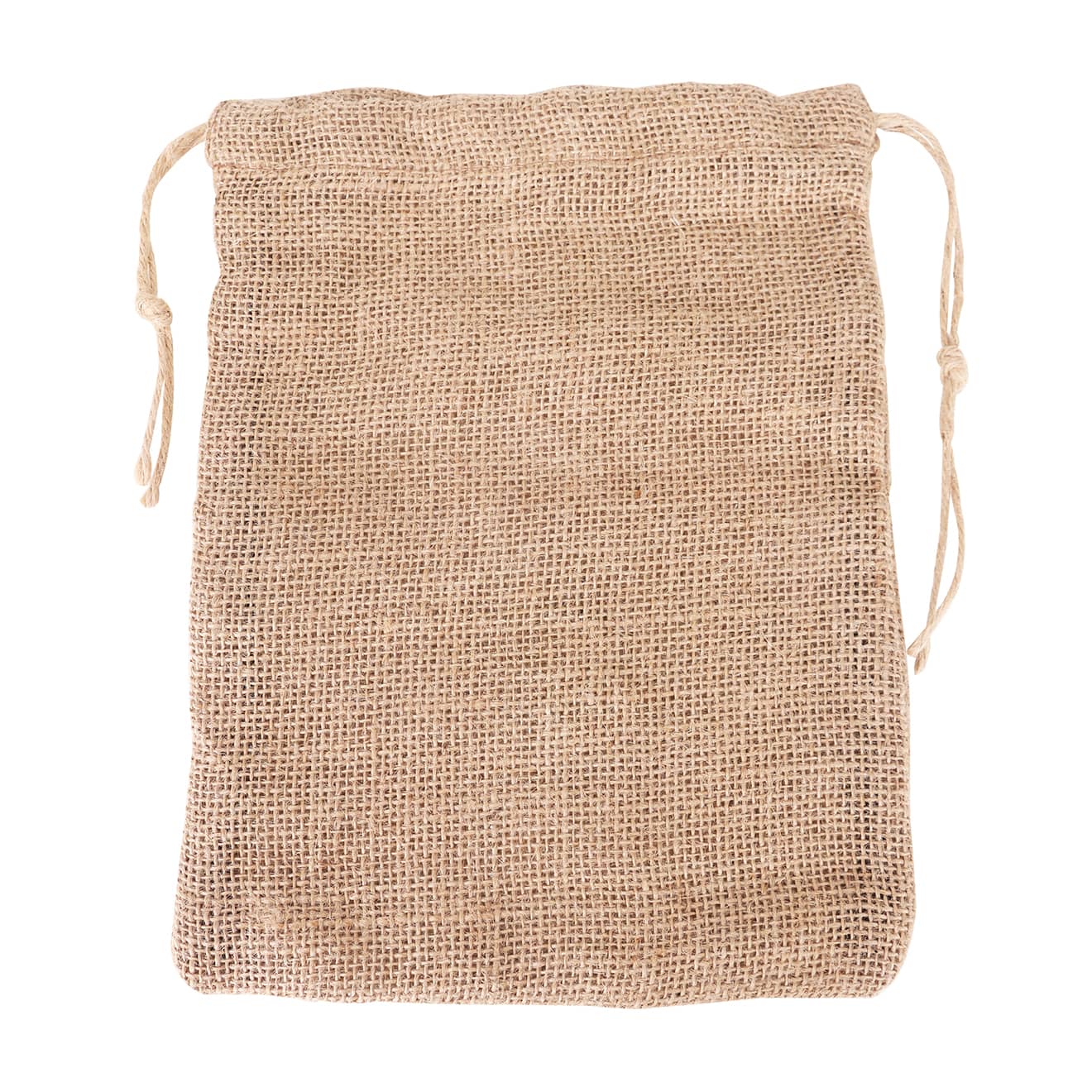 A jute net produce bag in a natural beige colour with drawstring closure. Features a simple and textured design.