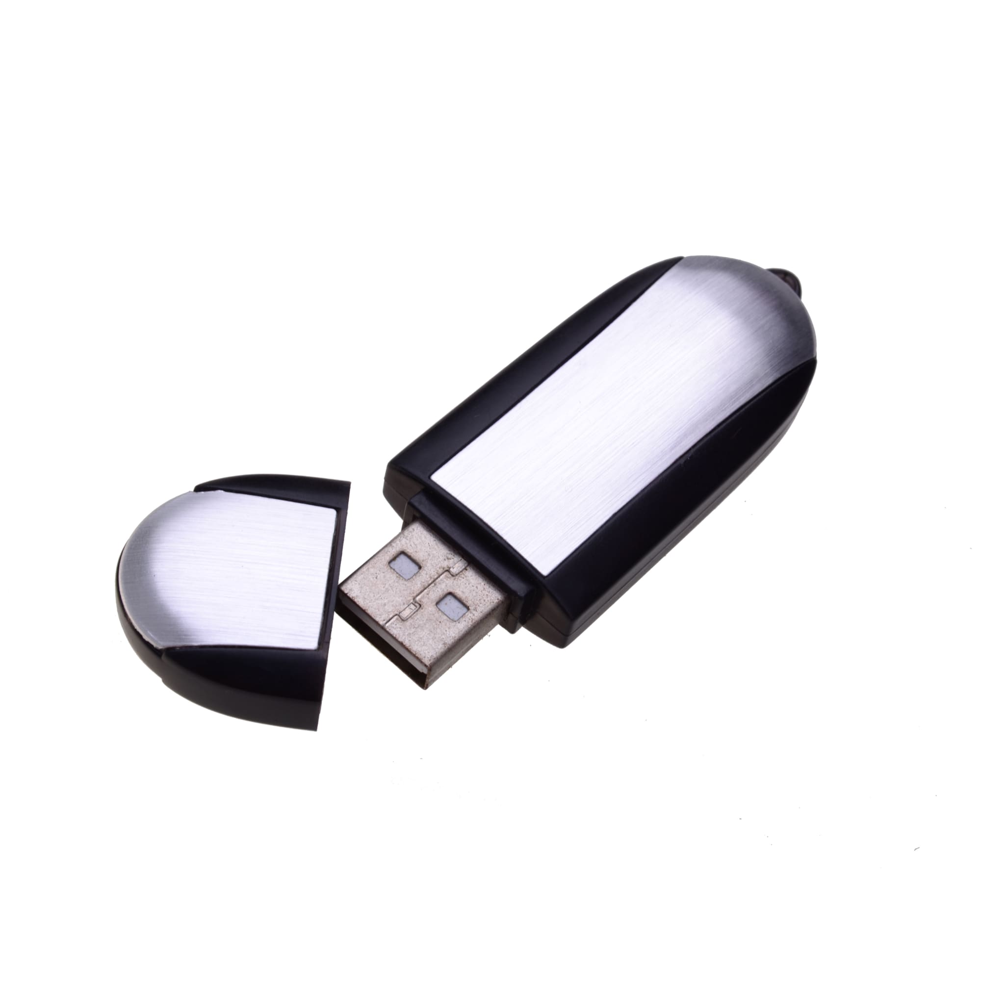 A sleek silver and black Galaxy Flash Drive with a removable cap, designed for data storage. It features a logo.