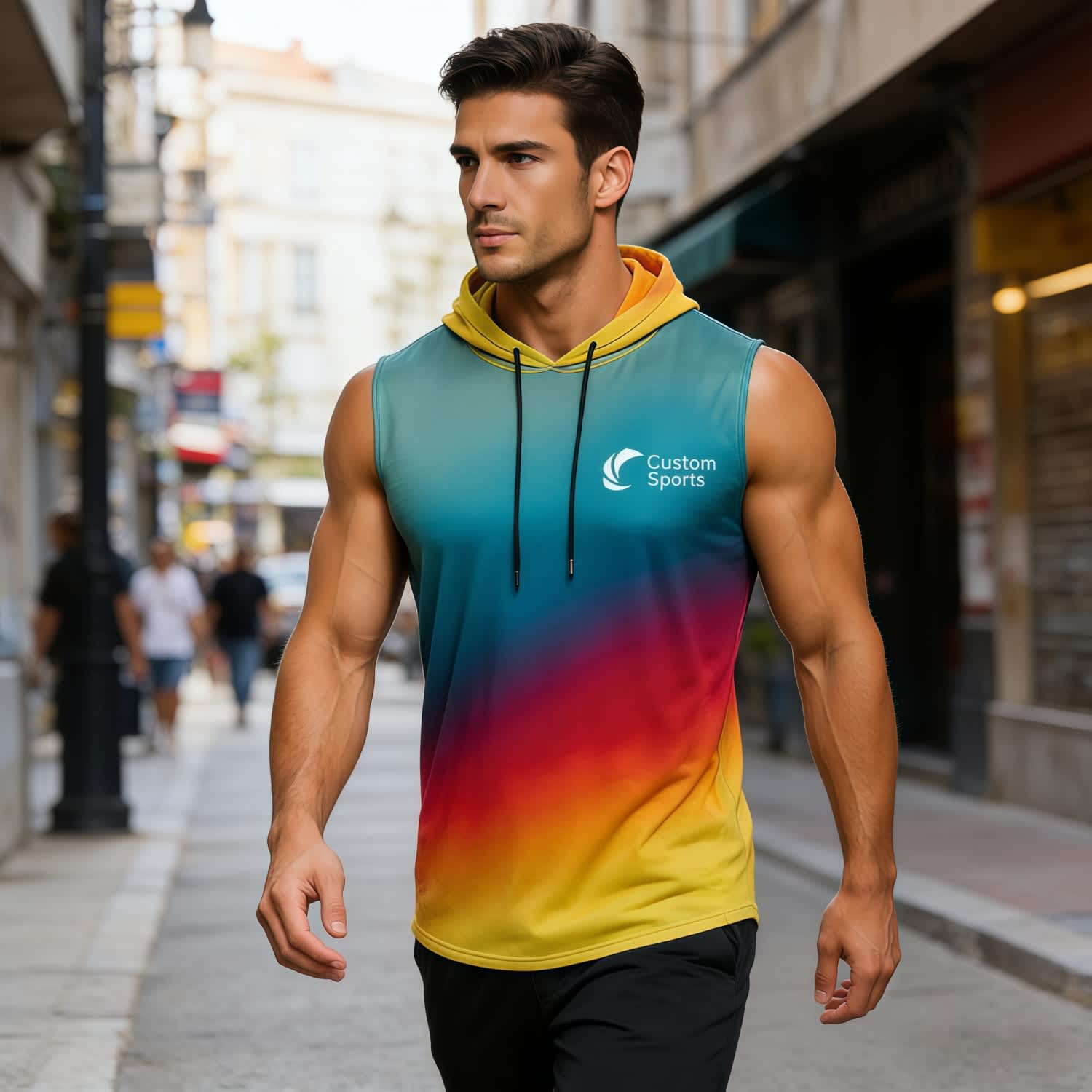 Alternative view of 100% Polyester Micro Mesh Sublimated Sleeveless Hoodie