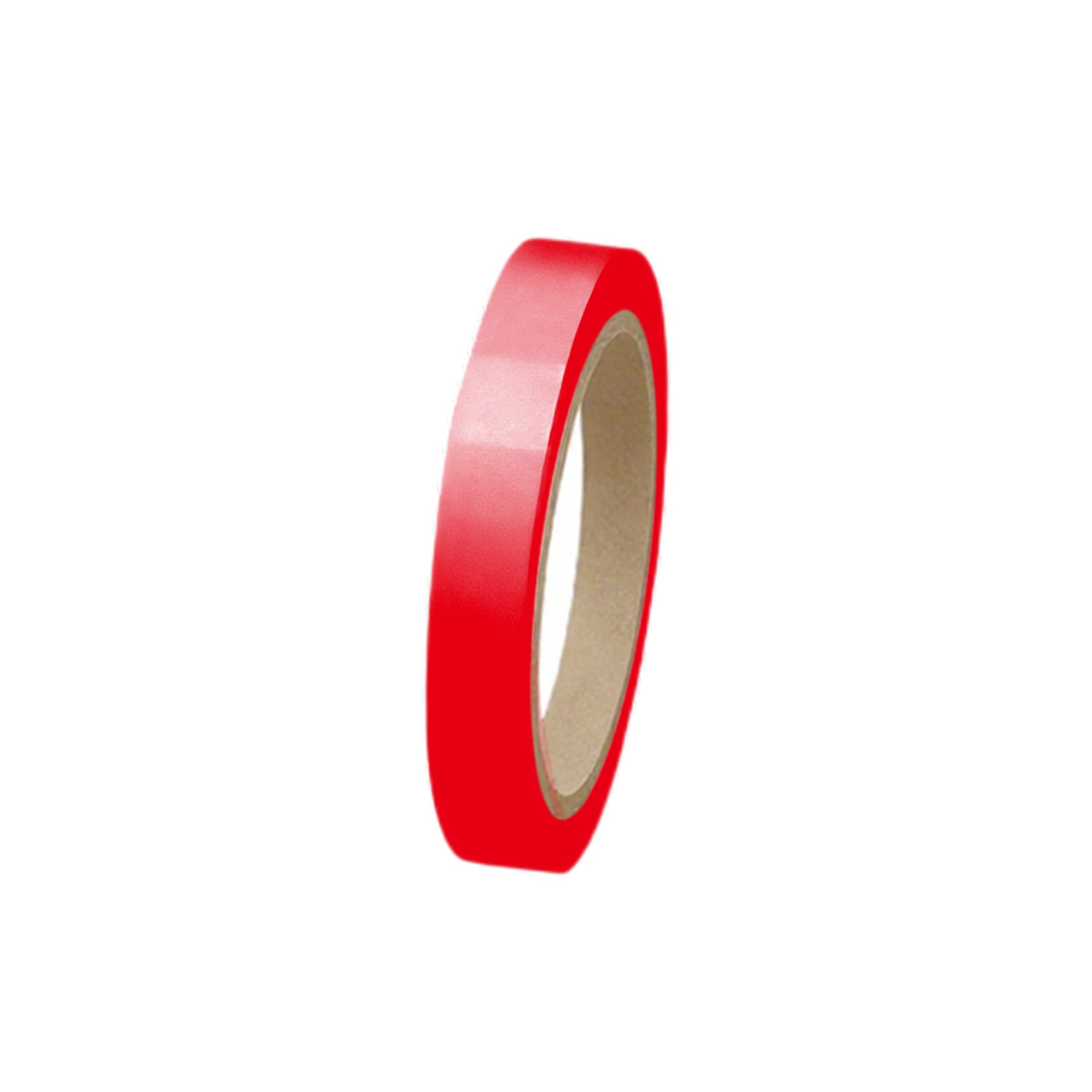 A roll of red BOPP packaging tape on a cardboard core, showcasing its glossy finish and smooth edges.
