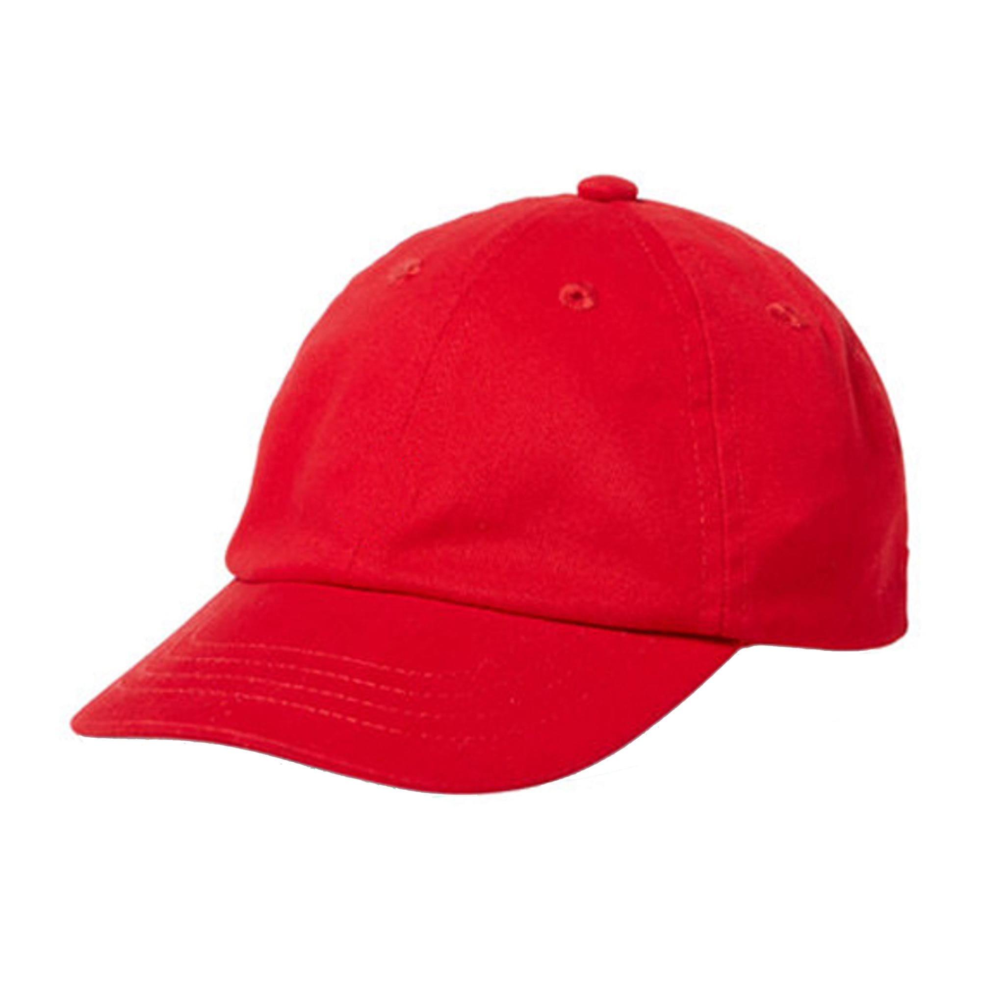 A red cap featuring a curved brim and ventilation holes, designed as a sporty headwear option.