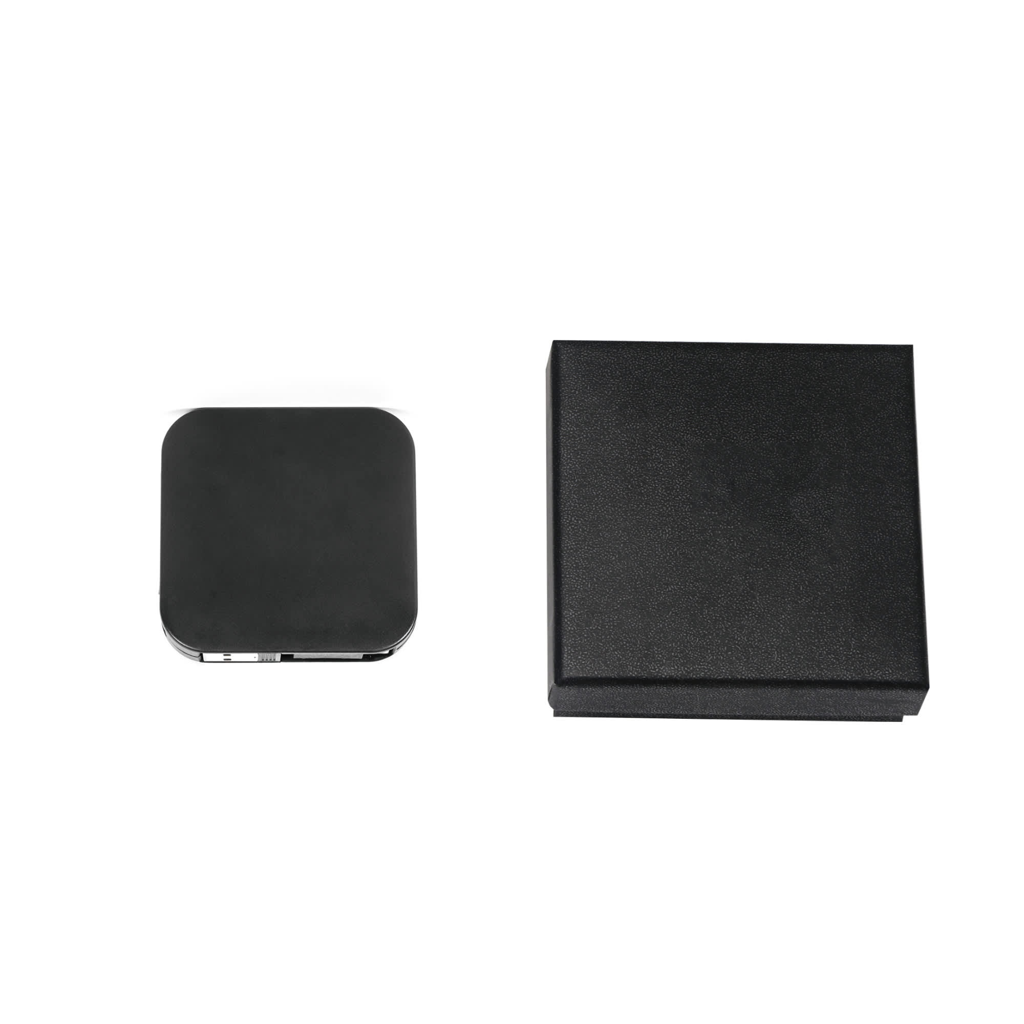 A sleek black 60W 4-in-1 retractable charging cable and a matching black box. The cable features a built-in phone stand.