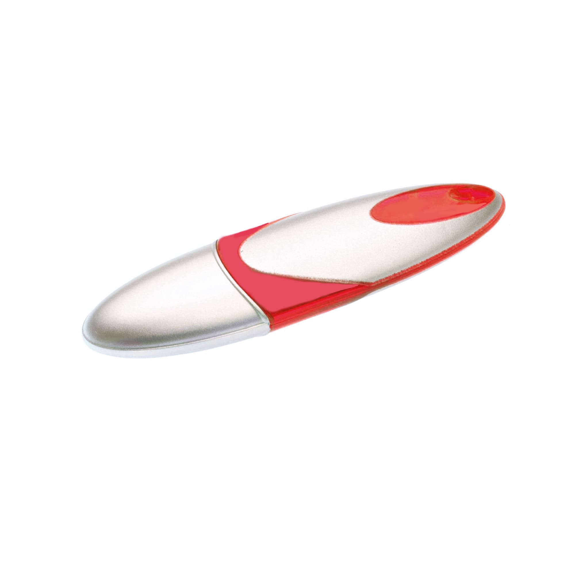 A silver and red Neptune Flash Drive featuring a sleek, oval design with a logo.