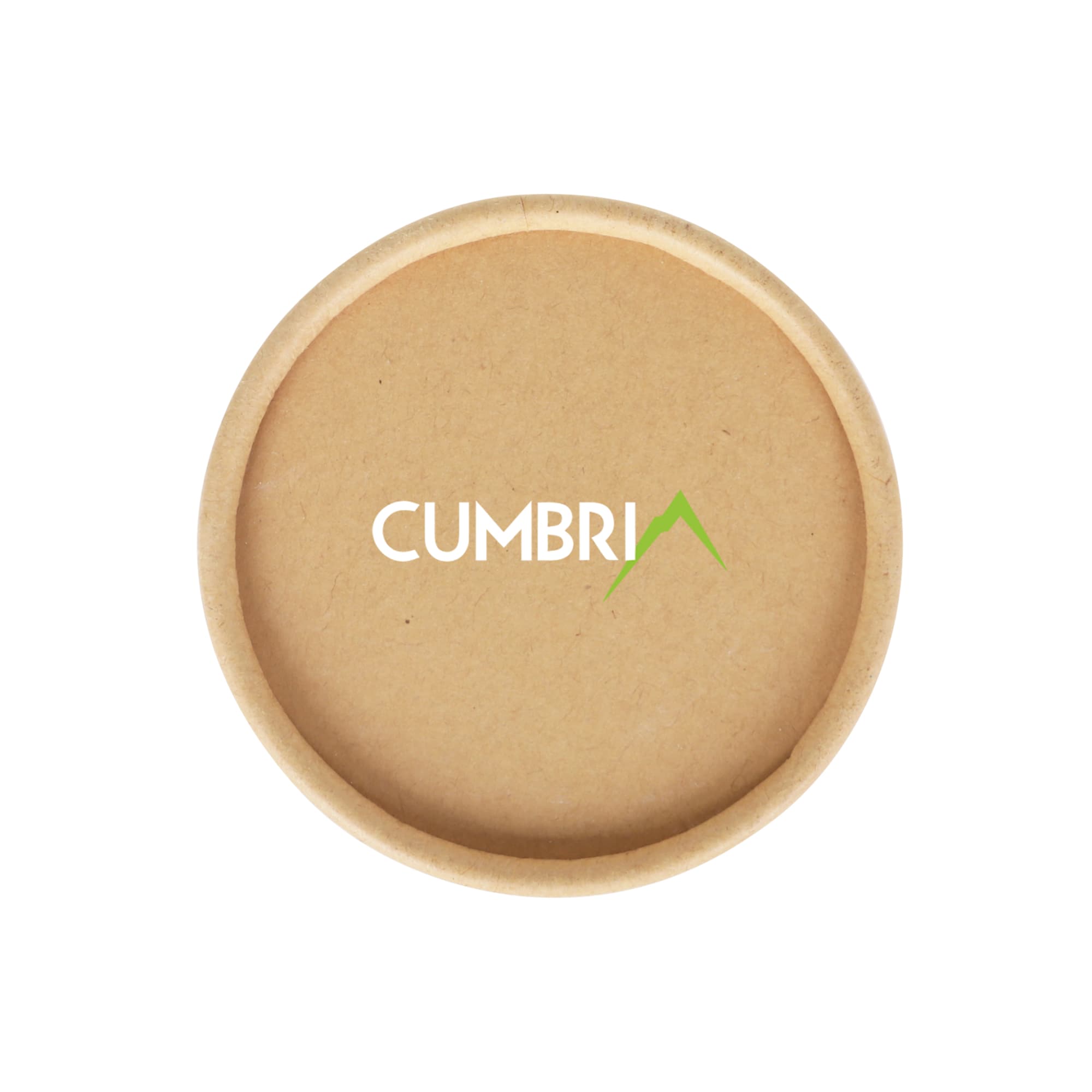 A round, medium-sized brown paper cylinder box with a logo on top.