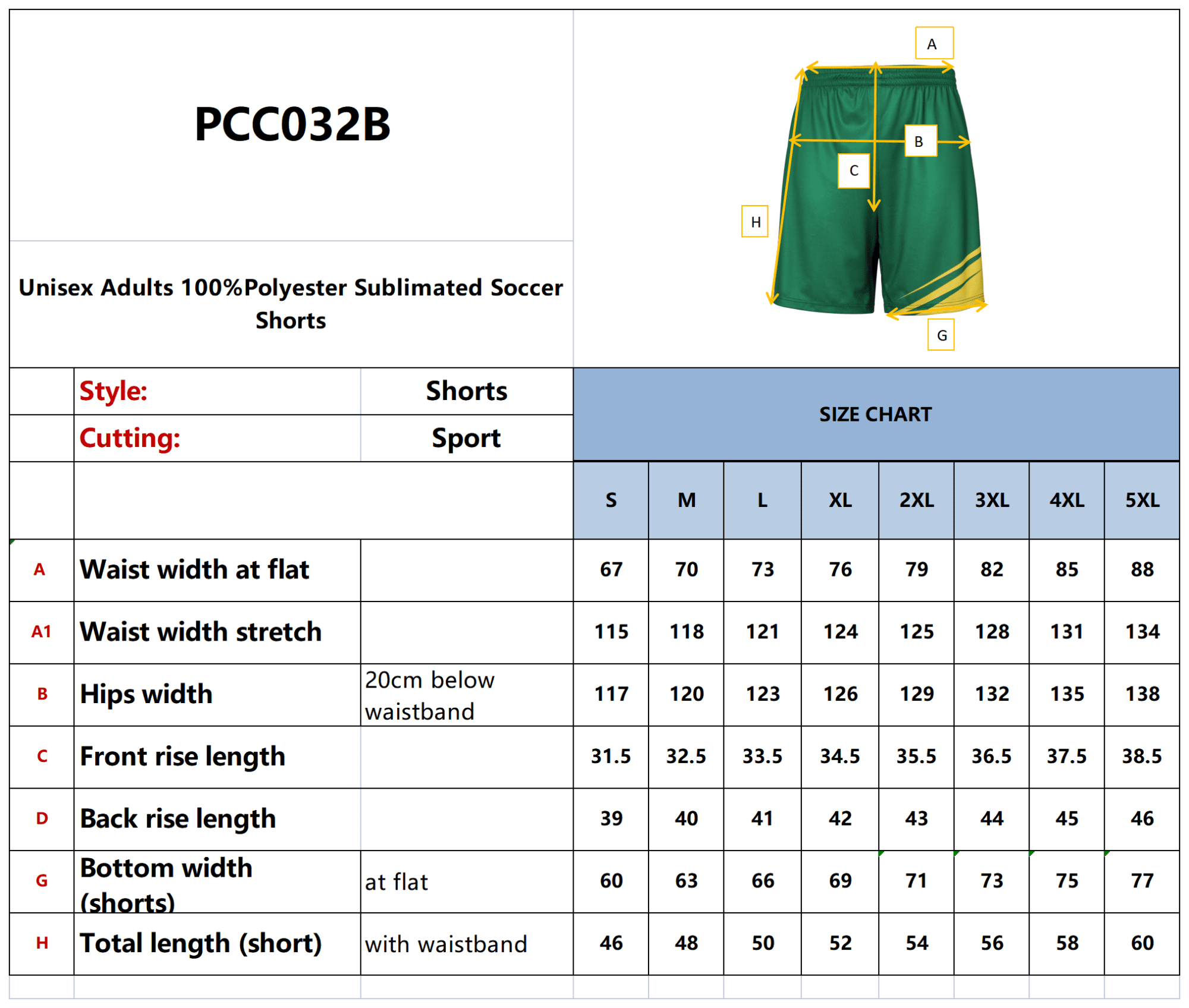 Unisex Adults 100%Polyester Sublimated Soccer Shorts - PCC032B Image