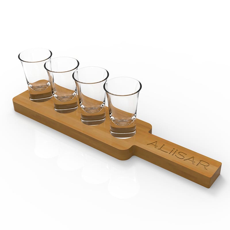 4pcs 10ml Clear Shot Glass Set with Wooden Paddle - PCH526 Image 