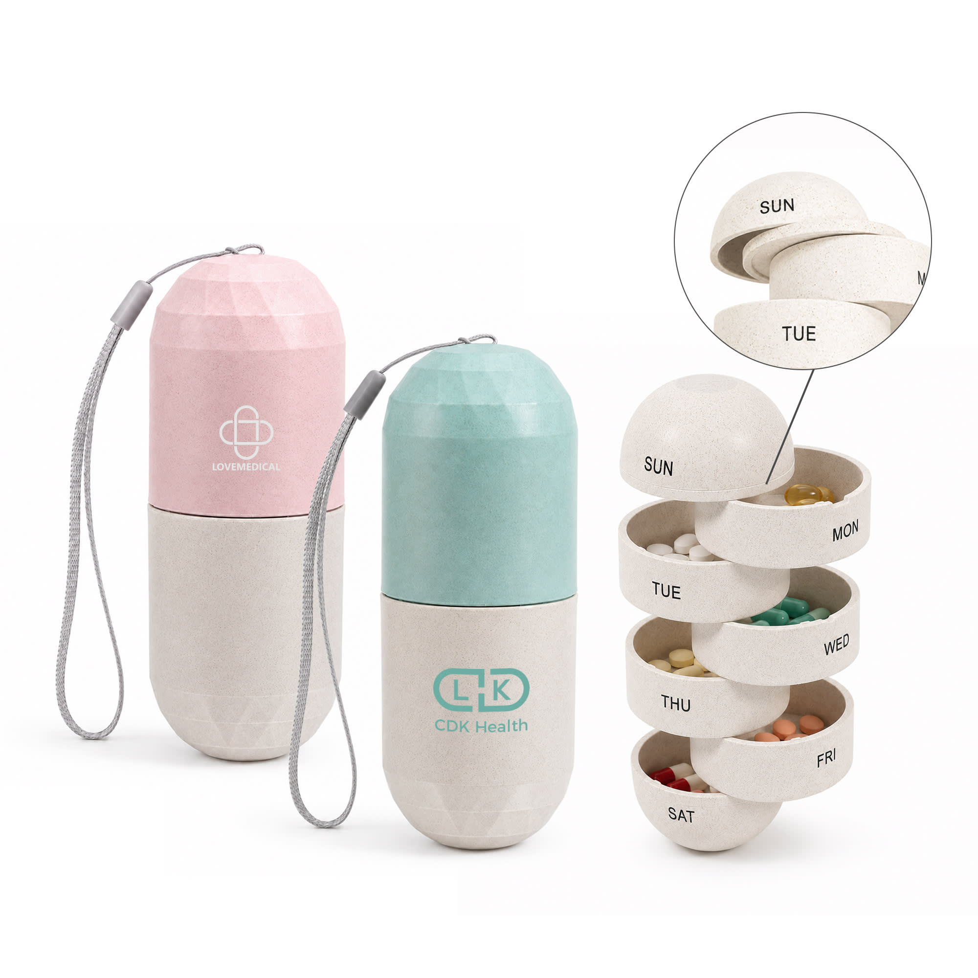 Wheat Straw Capsule Shape Pills Organizer promotional product