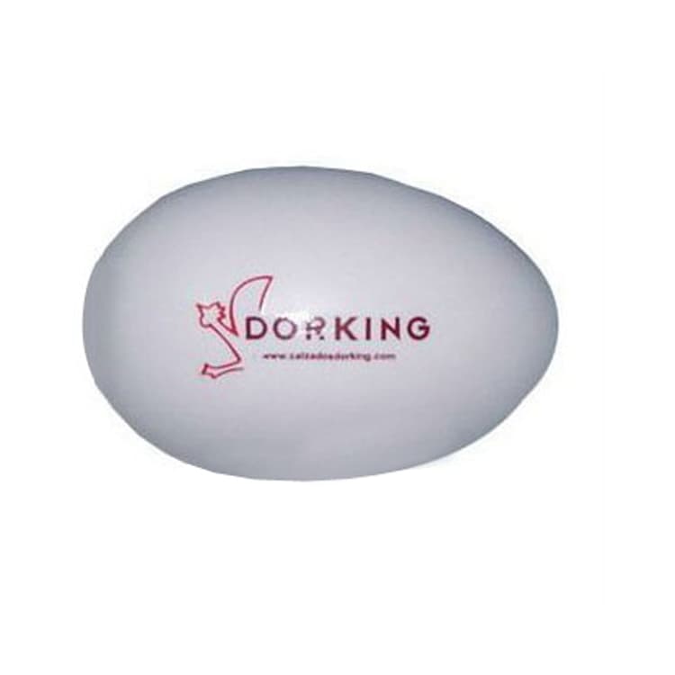 An egg-shaped stress reliever in white, featuring a logo. Ideal for stress relief and a fun, playful design.