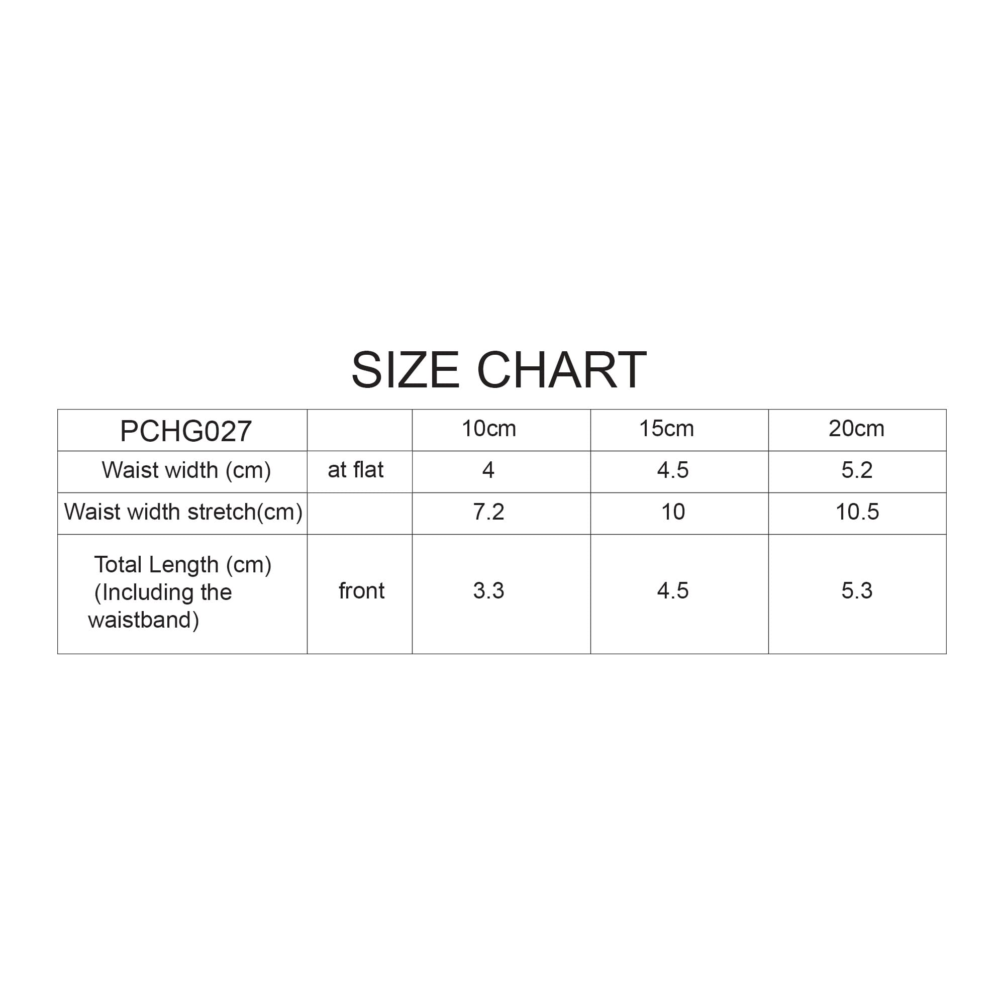 A size chart for Plush Doll Basic Shorts, detailing waist width and total length measurements in centimetres.