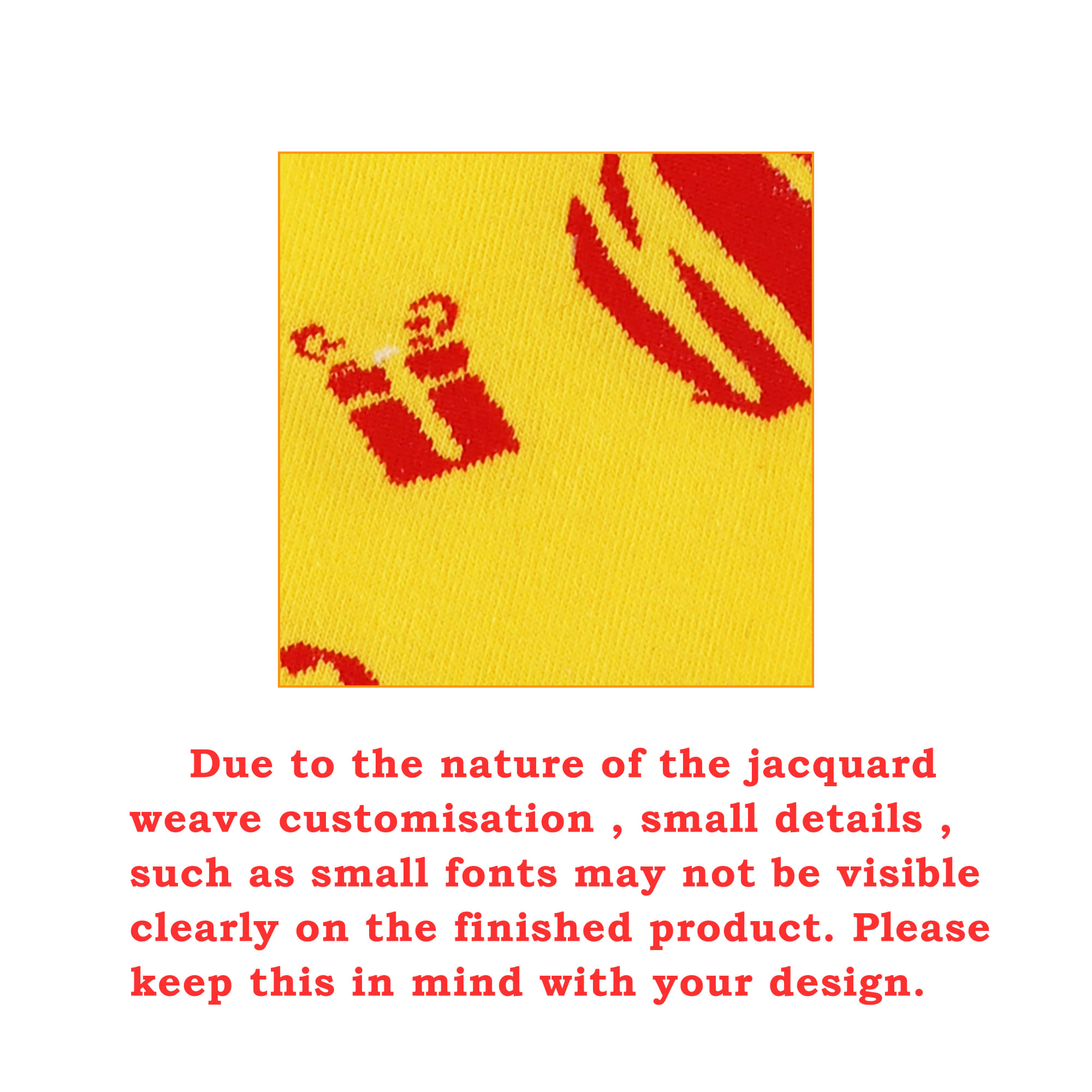 A pair of yellow football socks with a pattern featuring red designs and a logo.