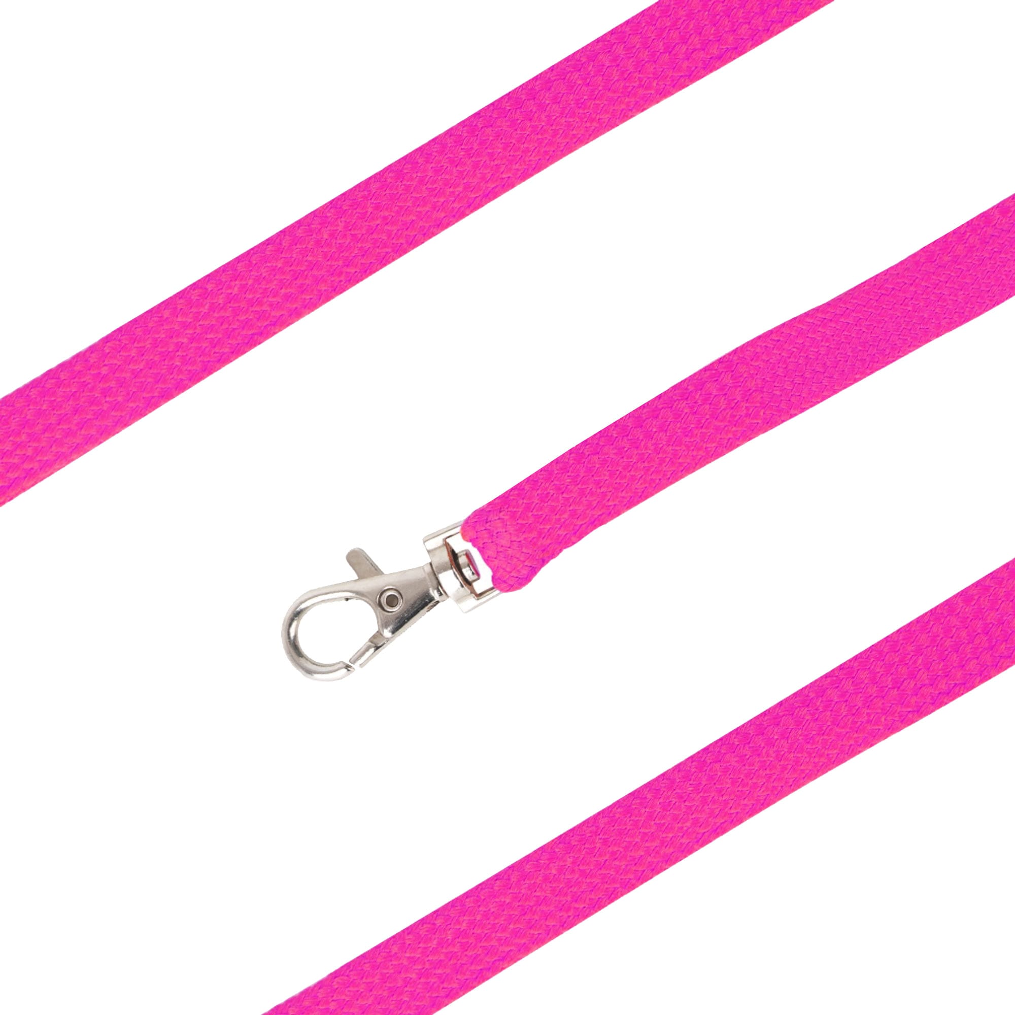 A bright pink bootlace lanyard with a metal clip attachment, suitable for holding ID cards or small items.