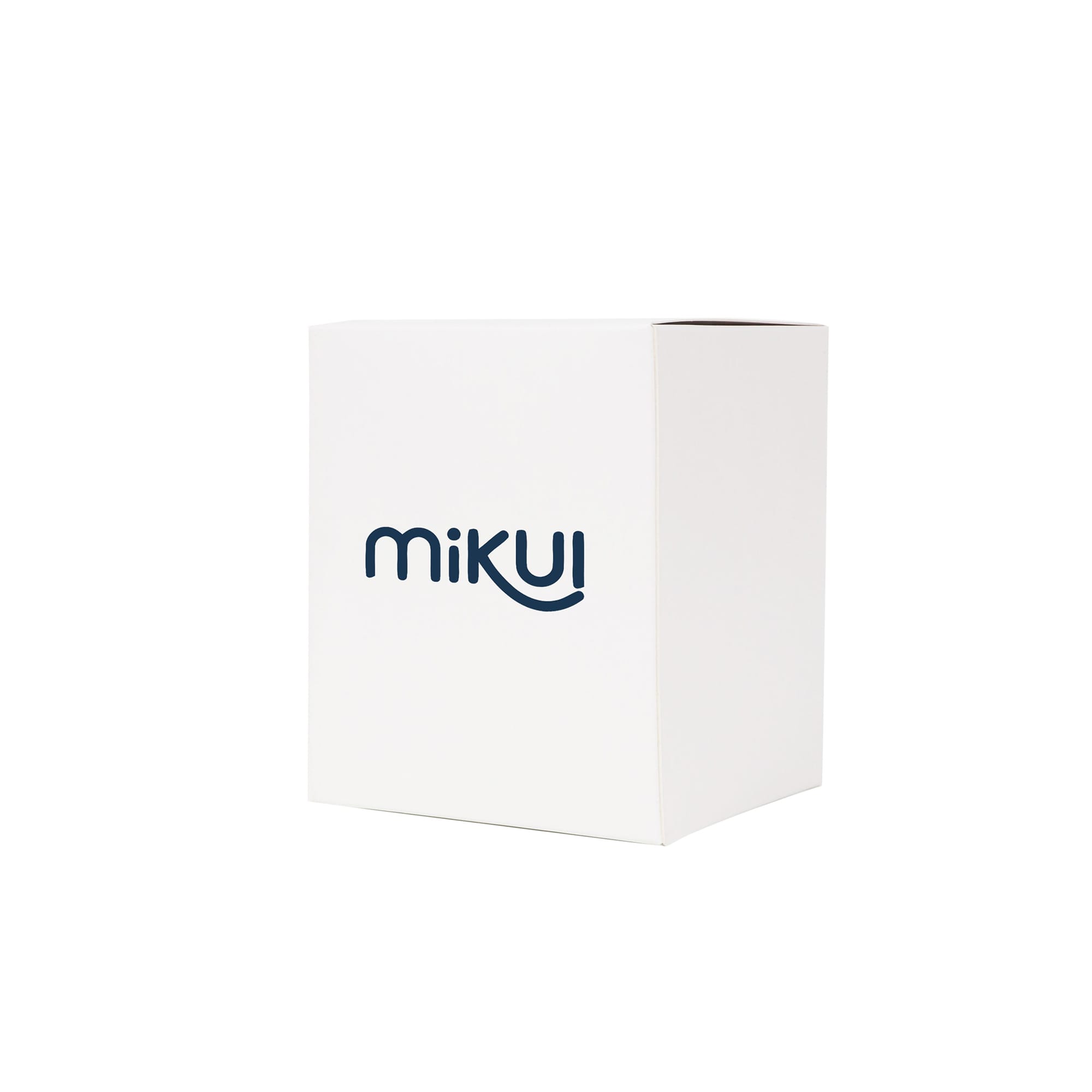 A large white square gift box, featuring a logo on the front, prominently displayed against a plain background.