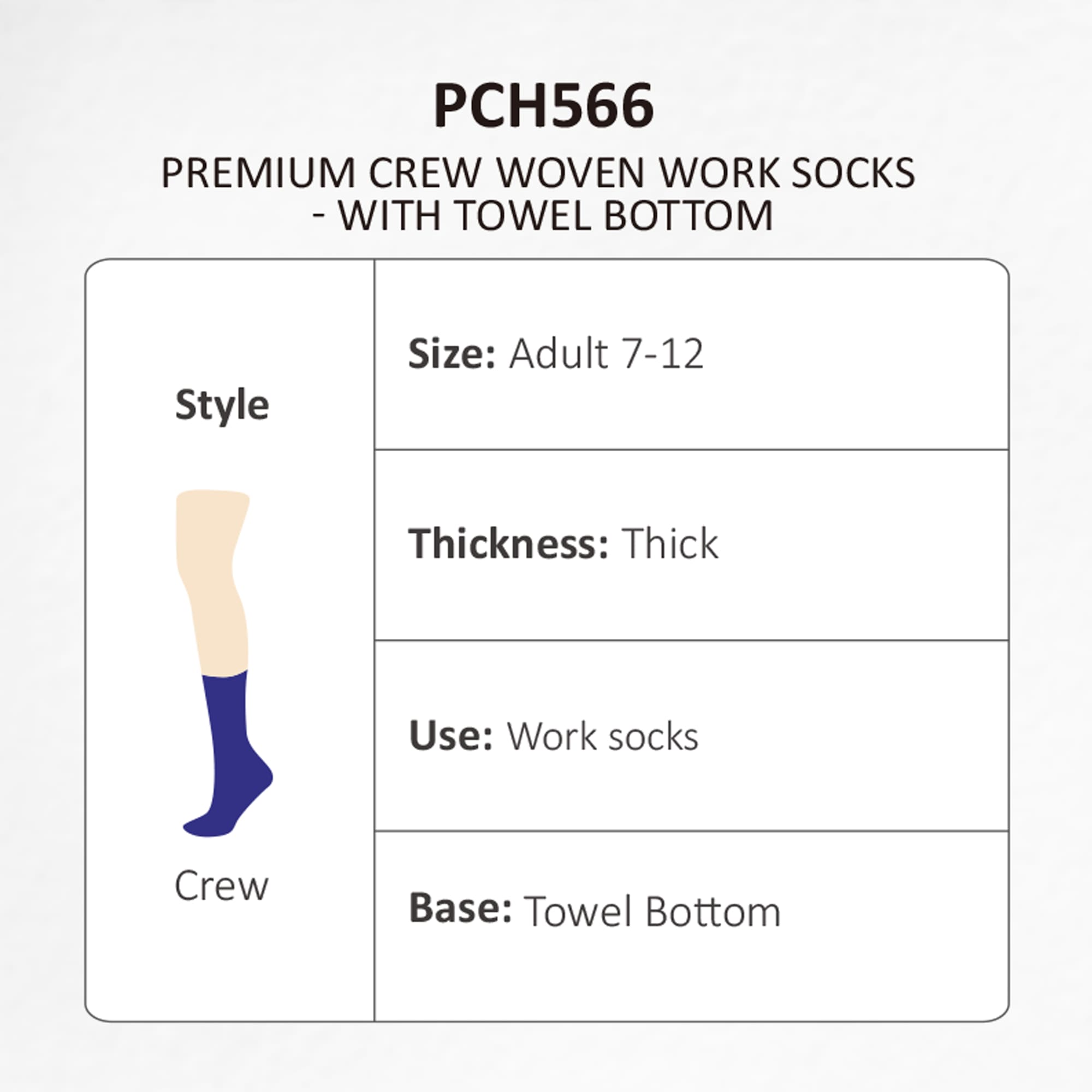 Premium Crew Woven Work Socks - With Towel Bottom - PCH566 Image 