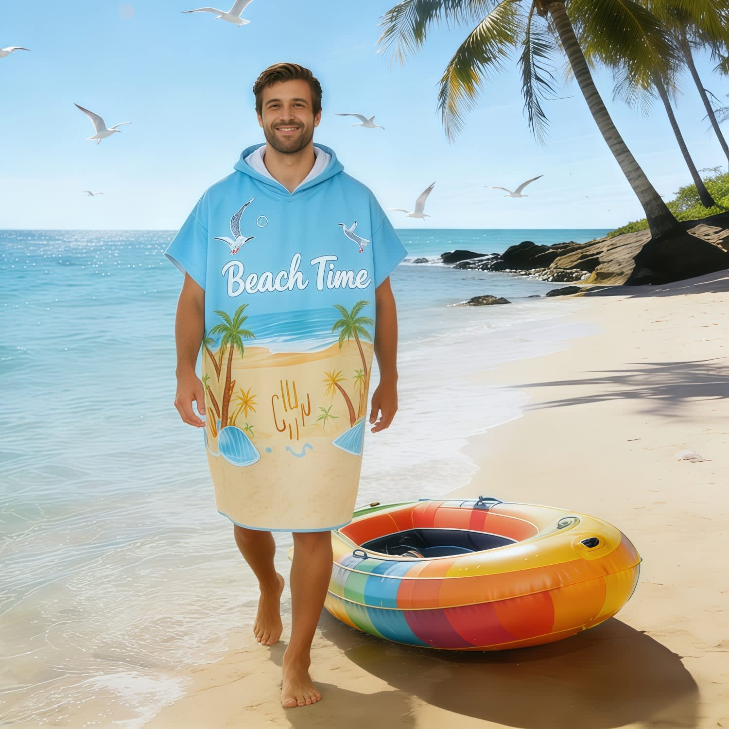 Alternative view of 100% Cotton Sublimation Hoody Towel Surf Poncho Without Pocket