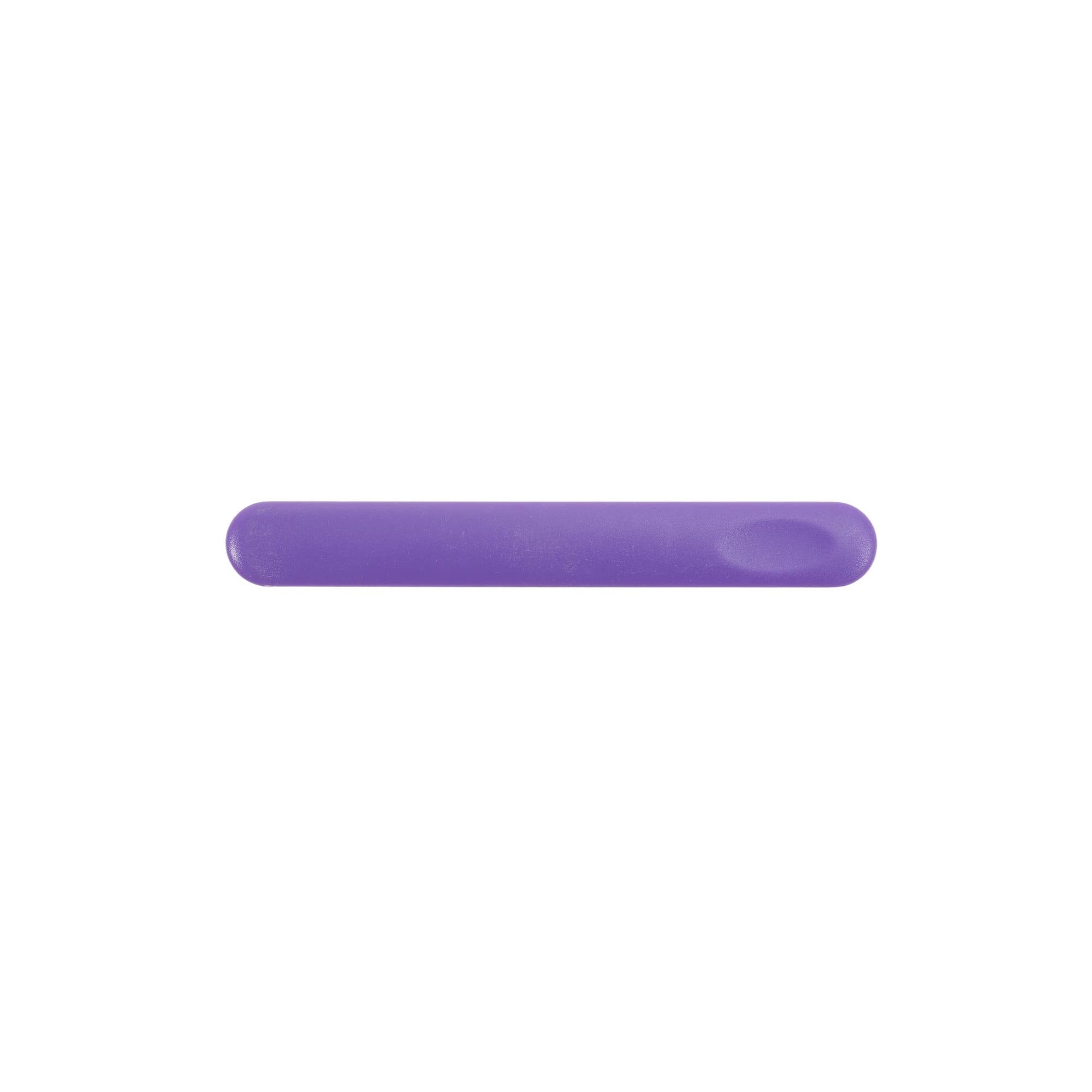 A purple nail file with a smooth surface, featuring a rounded edge and a logo.